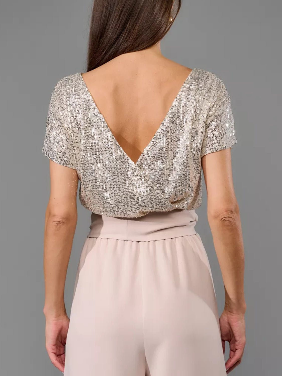 Full Size Sequin Round Neck Short Sleeve Wide Leg Jumpsuit - Flip Flop Dynasty