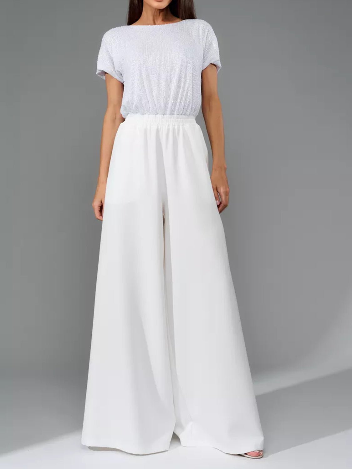 Full Size Sequin Round Neck Short Sleeve Wide Leg Jumpsuit - Flip Flop Dynasty