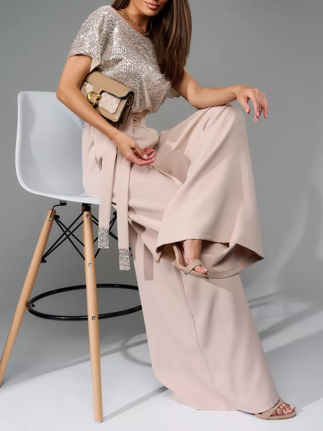 Full Size Sequin Round Neck Short Sleeve Wide Leg Jumpsuit - Flip Flop Dynasty