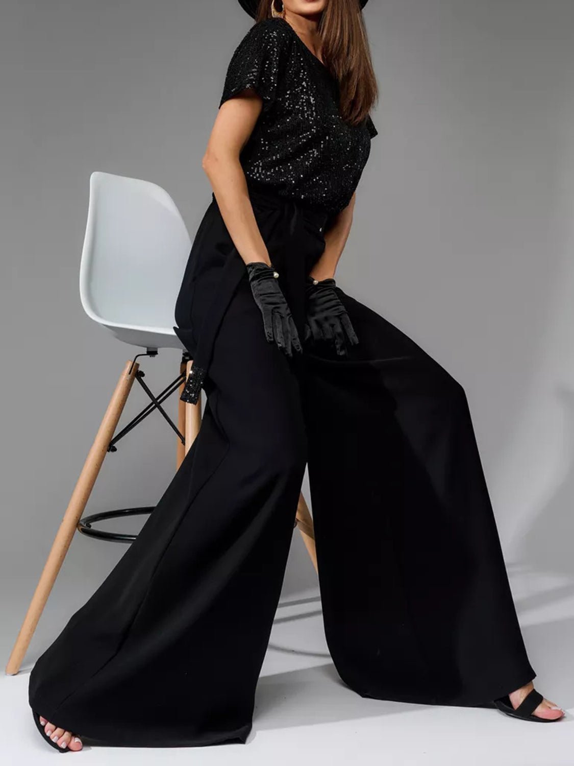 Full Size Sequin Round Neck Short Sleeve Wide Leg Jumpsuit - Flip Flop Dynasty