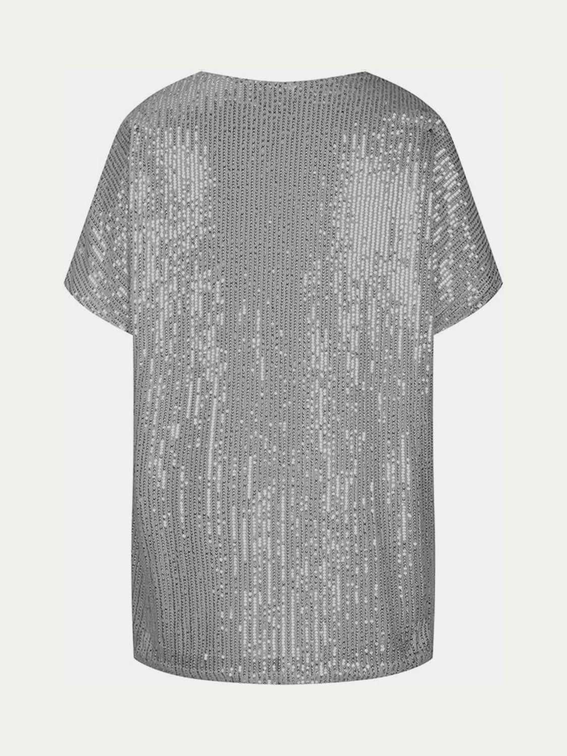 Full Size Sequin V - Neck Short Sleeve Top - Flip Flop Dynasty