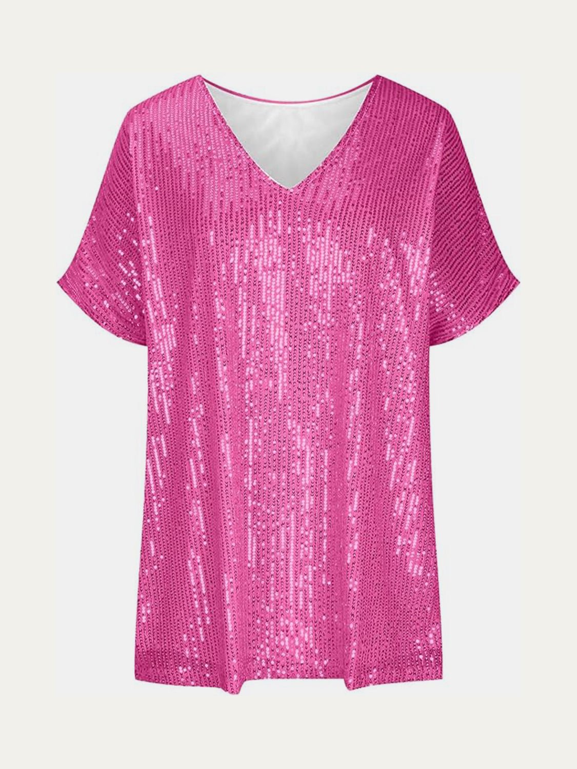 Full Size Sequin V - Neck Short Sleeve Top - Flip Flop Dynasty