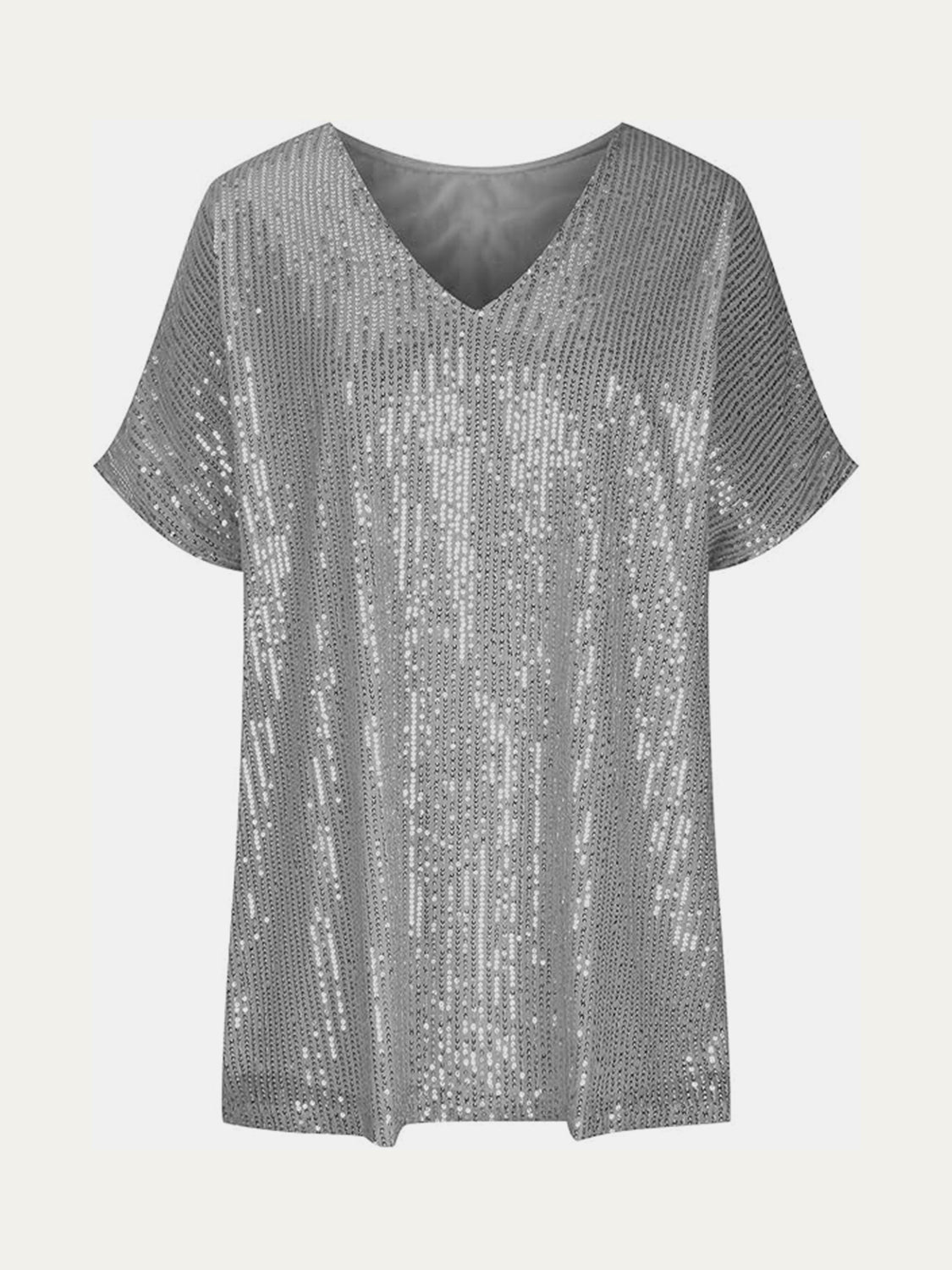 Full Size Sequin V - Neck Short Sleeve Top - Flip Flop Dynasty
