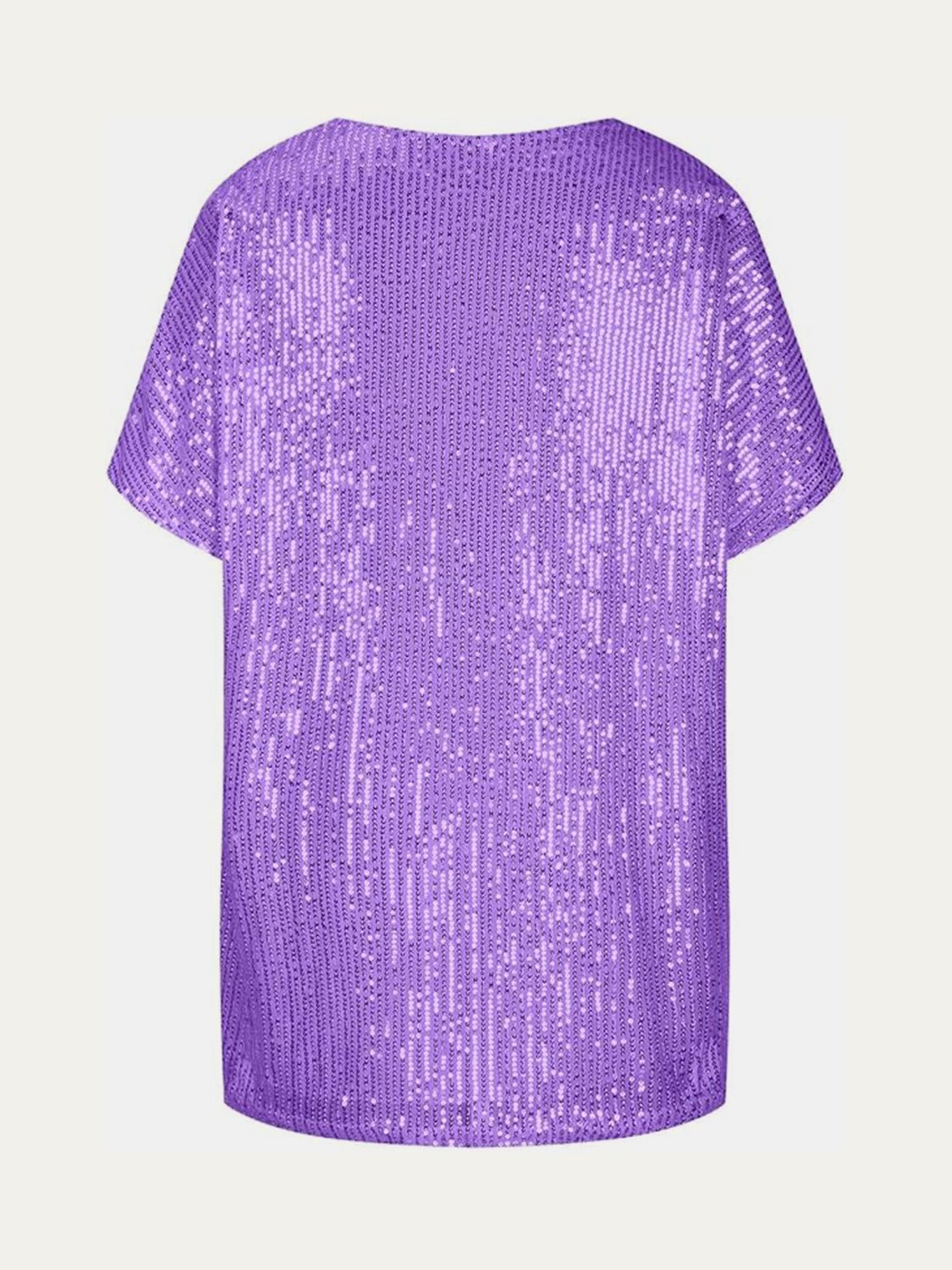 Full Size Sequin V - Neck Short Sleeve Top - Flip Flop Dynasty