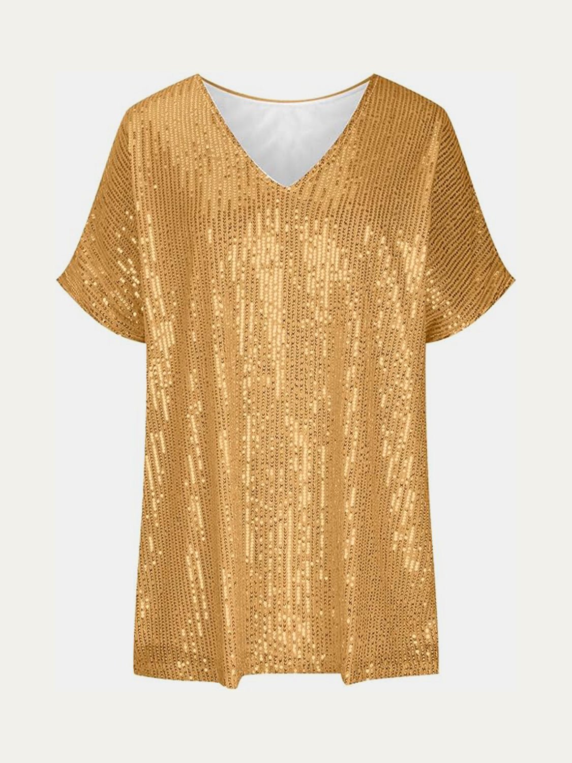 Full Size Sequin V - Neck Short Sleeve Top - Flip Flop Dynasty