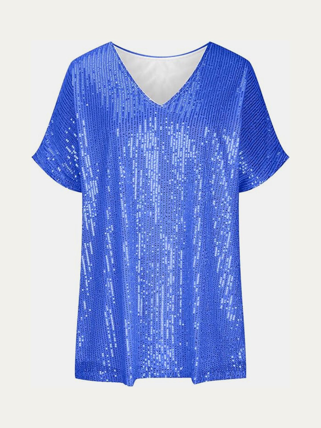 Full Size Sequin V - Neck Short Sleeve Top - Flip Flop Dynasty