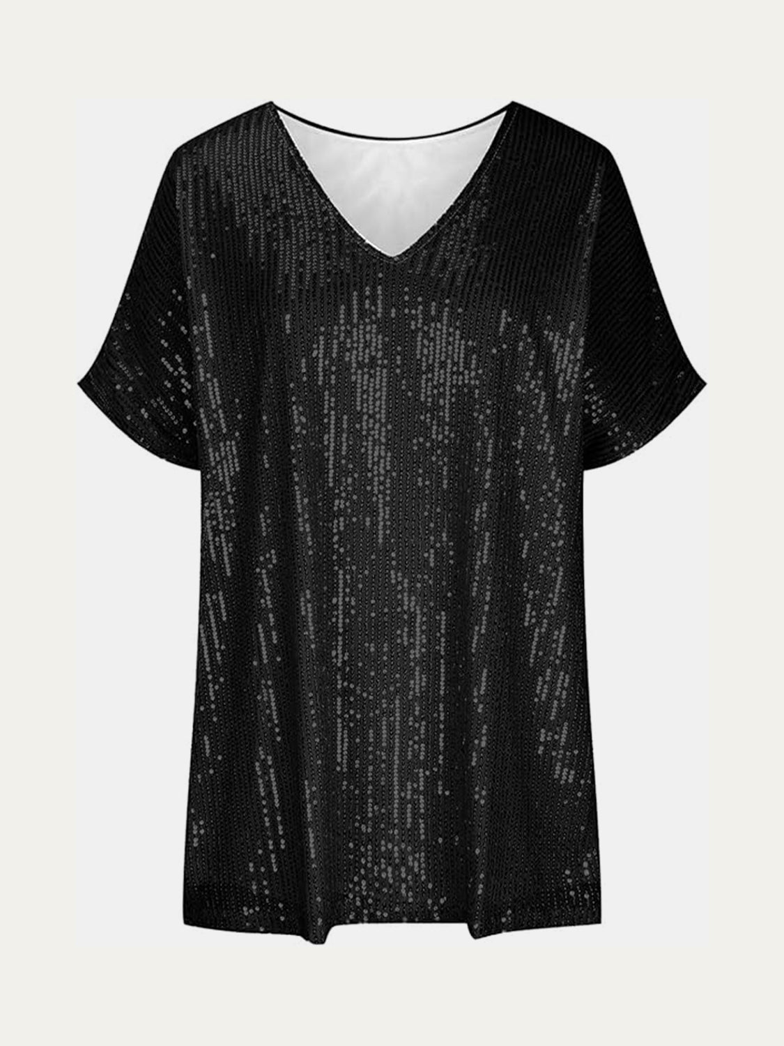 Full Size Sequin V - Neck Short Sleeve Top - Flip Flop Dynasty