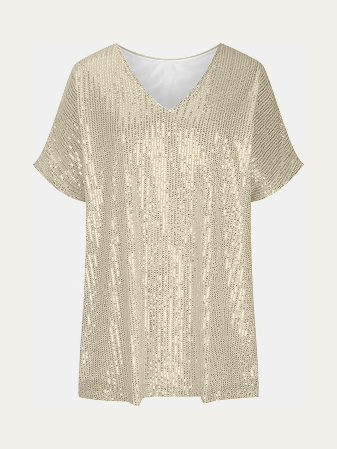 Full Size Sequin V - Neck Short Sleeve Top - Flip Flop Dynasty