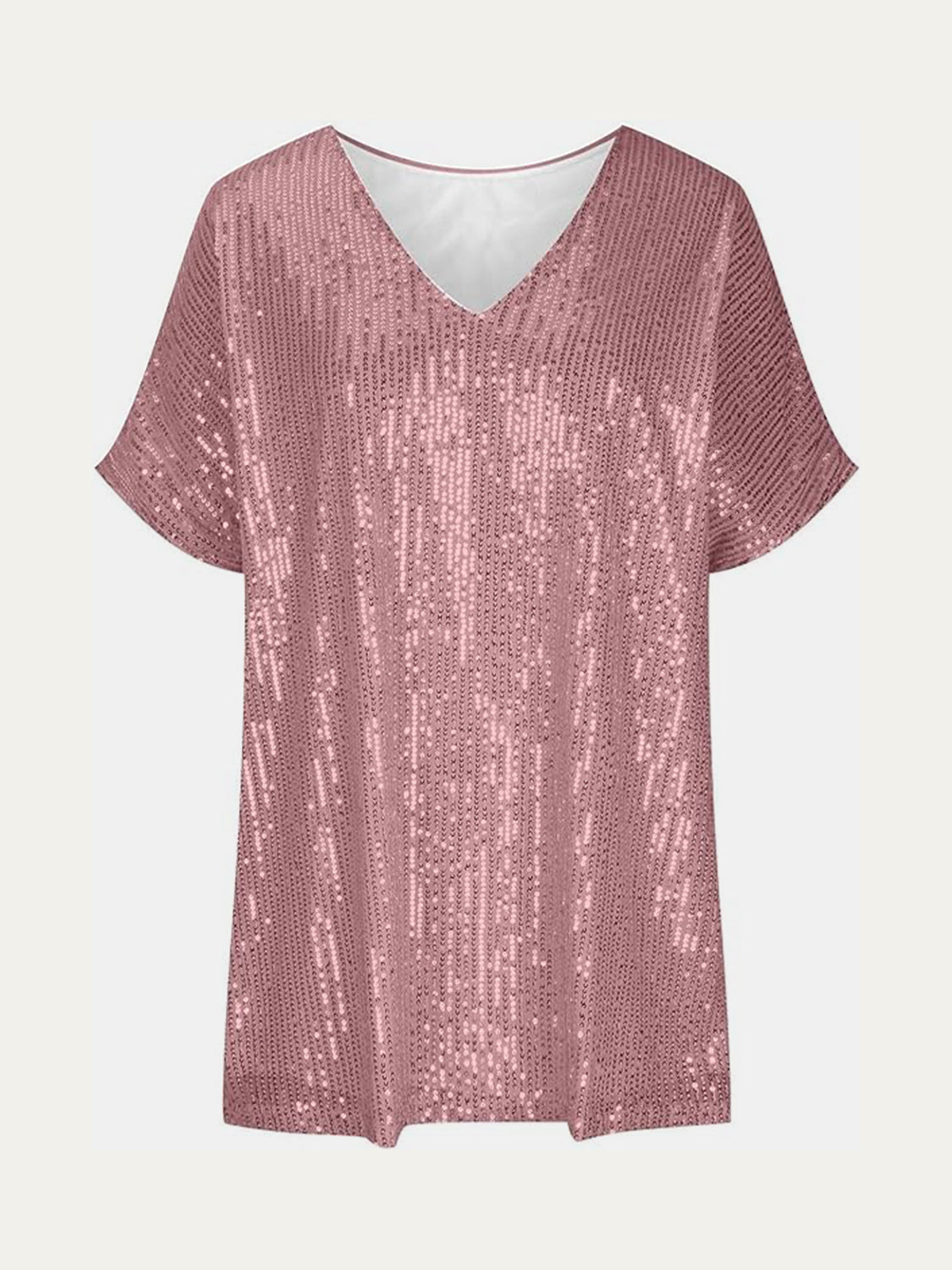 Full Size Sequin V - Neck Short Sleeve Top - Flip Flop Dynasty