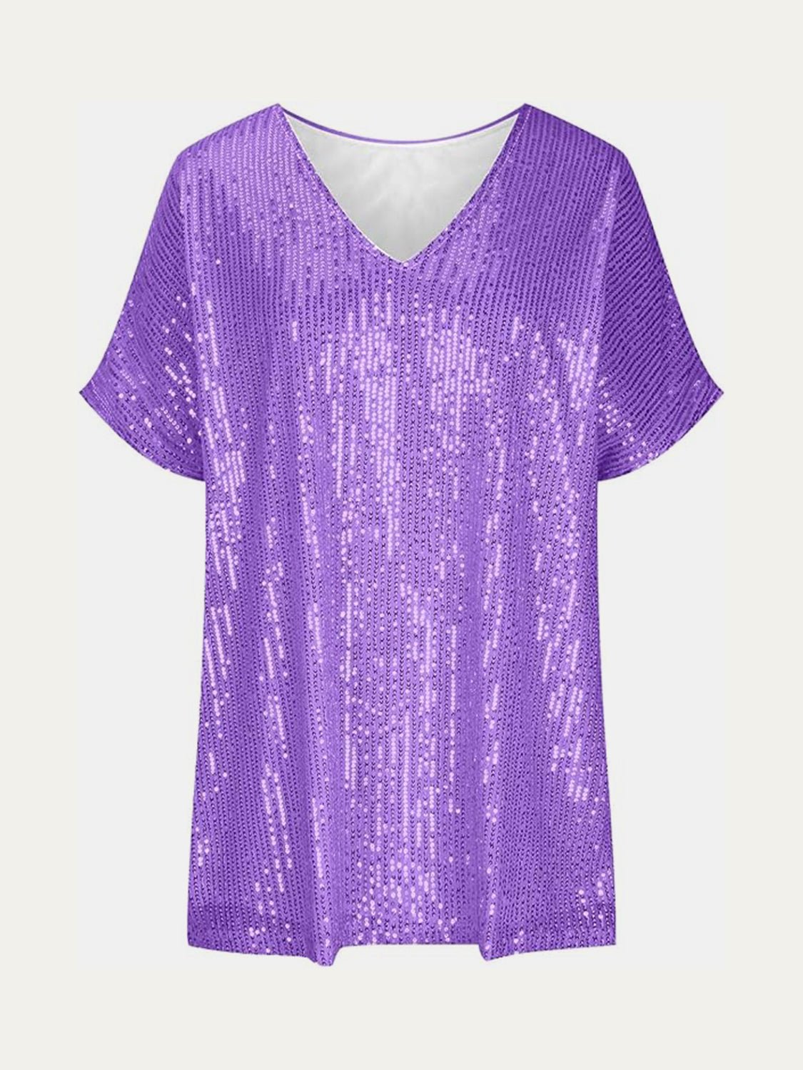 Full Size Sequin V - Neck Short Sleeve Top - Flip Flop Dynasty