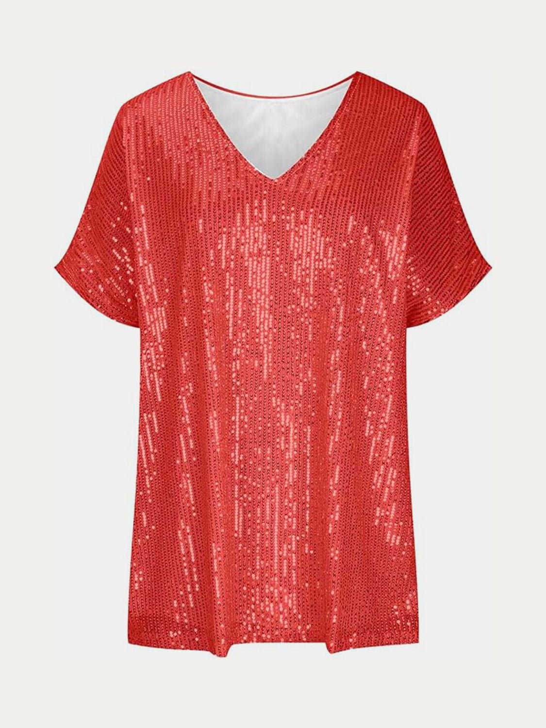 Full Size Sequin V - Neck Short Sleeve Top - Flip Flop Dynasty
