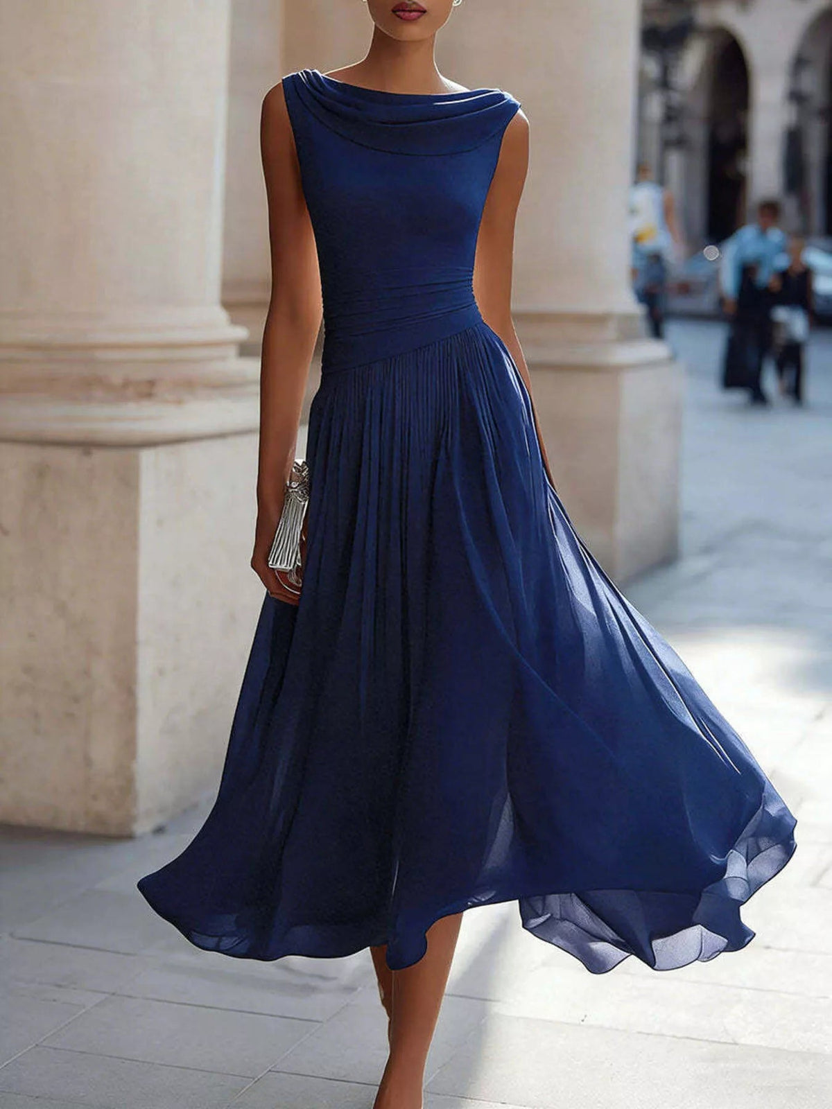 Full Size Sleeveless Cowl Neck Midi Dress Plus Size - Flip Flop Dynasty