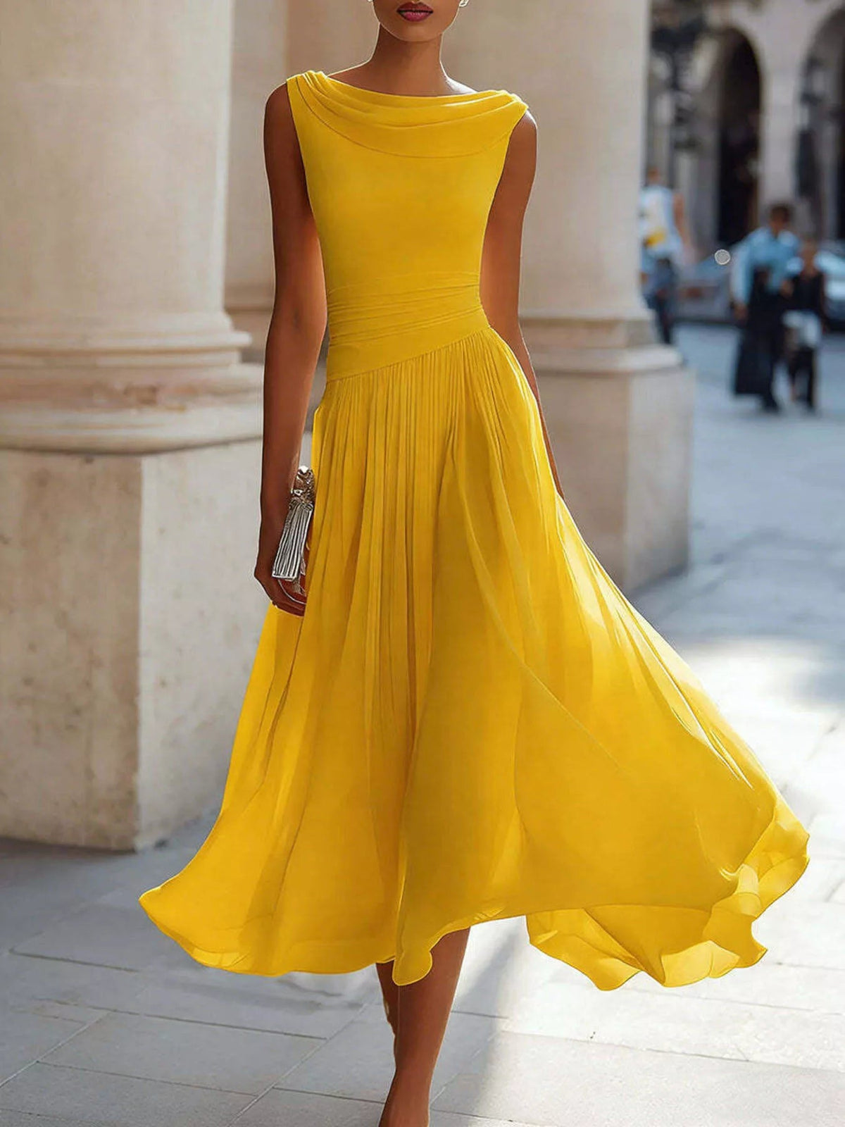 Full Size Sleeveless Cowl Neck Midi Dress Plus Size - Flip Flop Dynasty