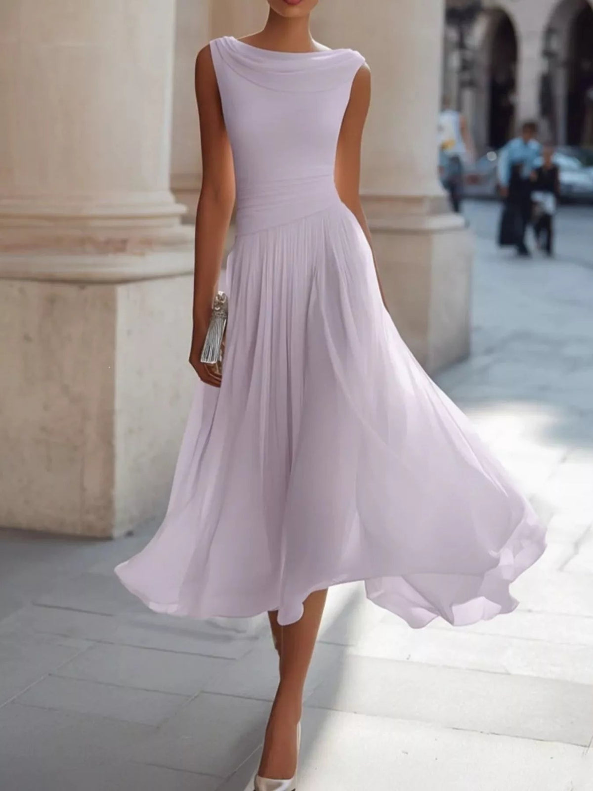 Full Size Sleeveless Cowl Neck Midi Dress Plus Size - Flip Flop Dynasty
