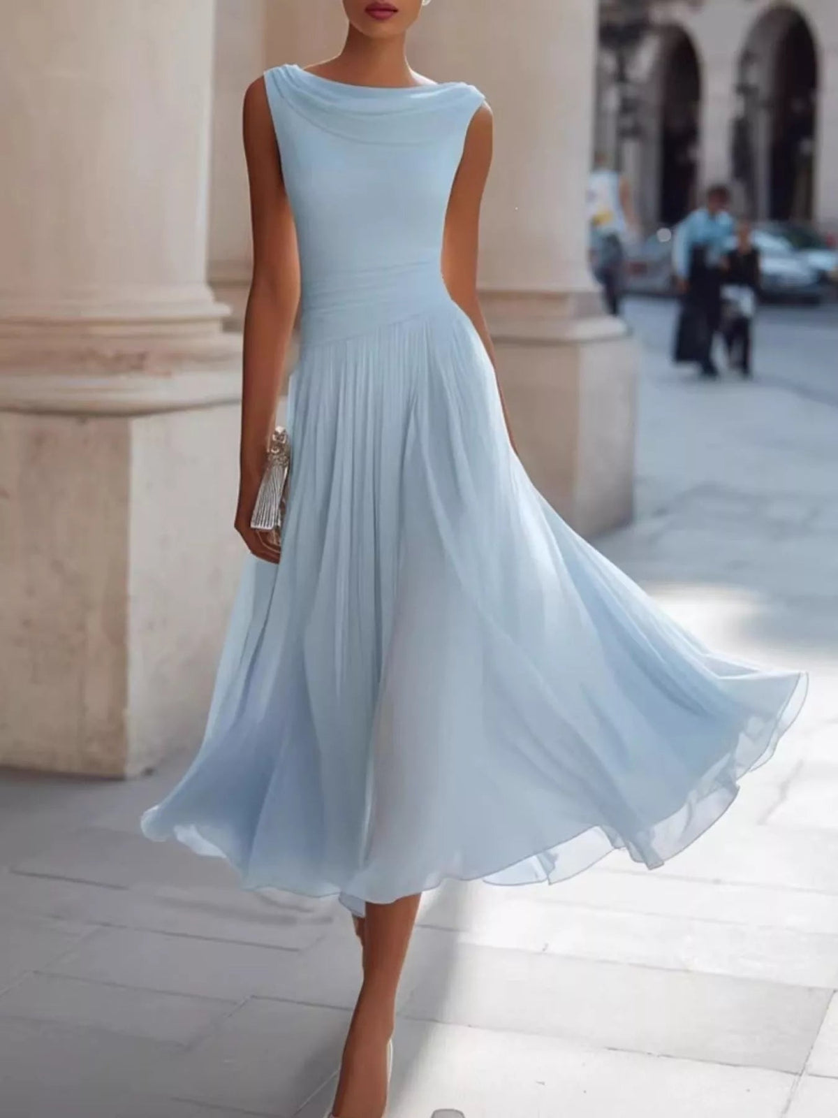 Full Size Sleeveless Cowl Neck Midi Dress Plus Size - Flip Flop Dynasty