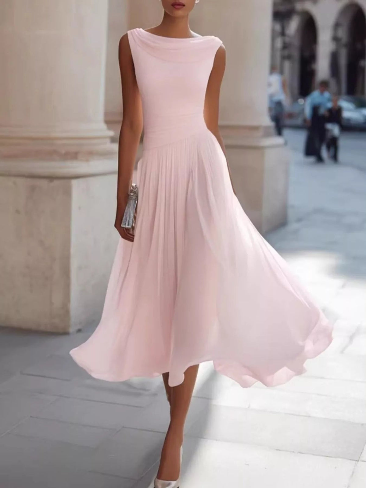 Full Size Sleeveless Cowl Neck Midi Dress Plus Size - Flip Flop Dynasty