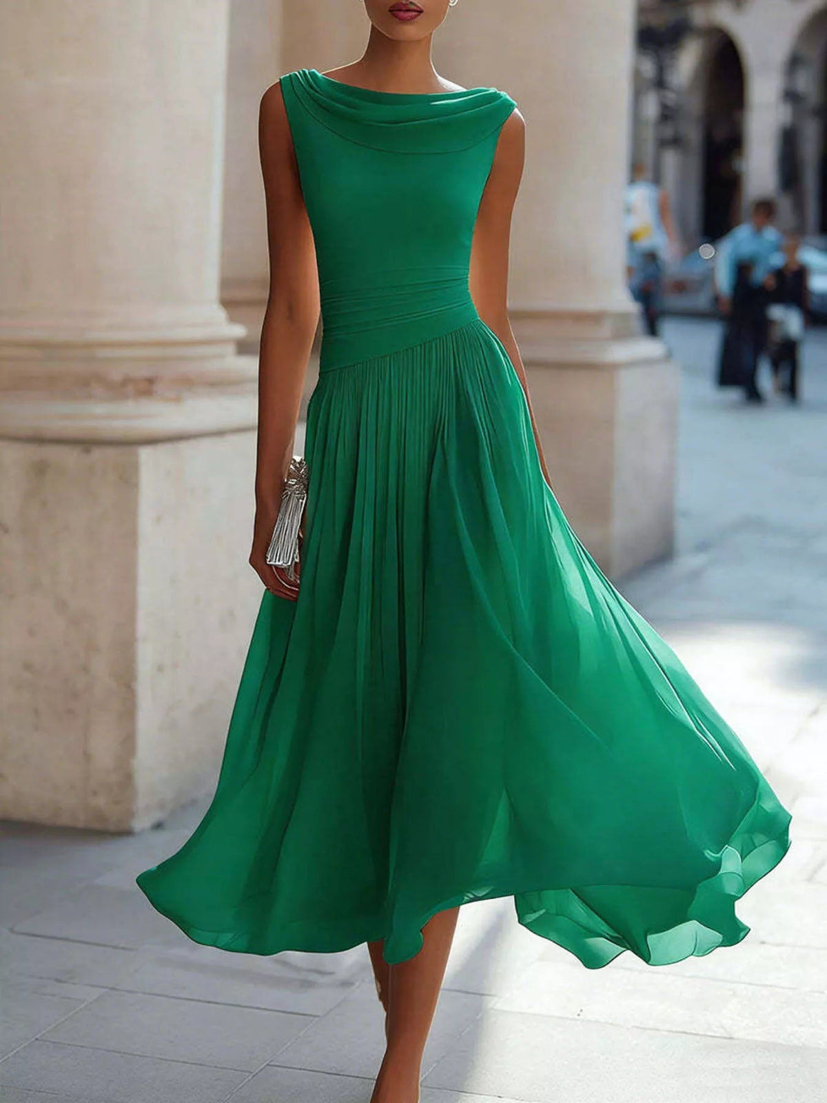 Full Size Sleeveless Cowl Neck Midi Dress Plus Size - Flip Flop Dynasty
