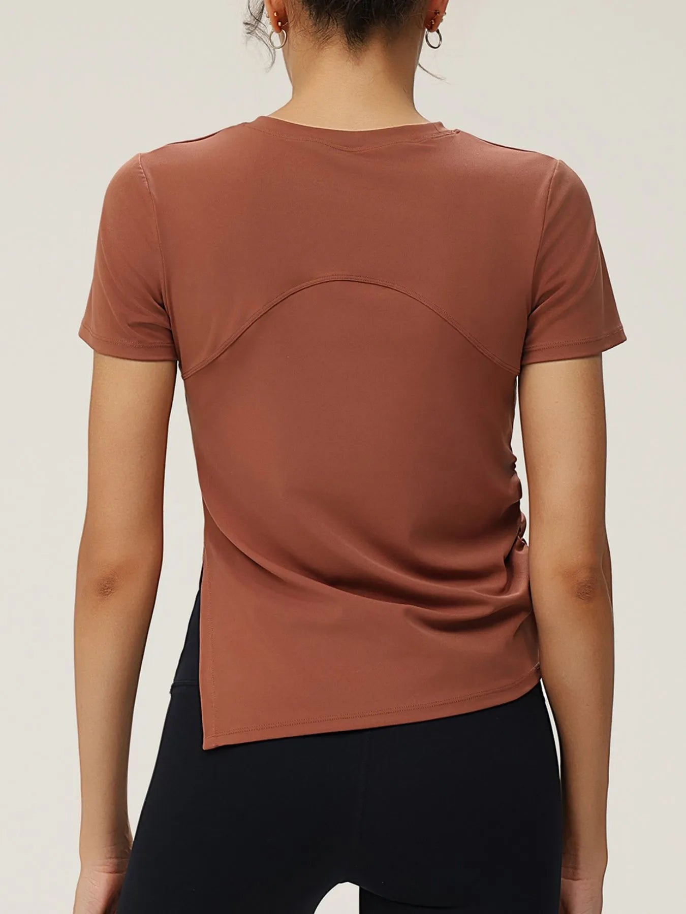 Full Size Slit Round Neck Short Sleeve Active T-Shirt Plus Size - Flip Flop Dynasty