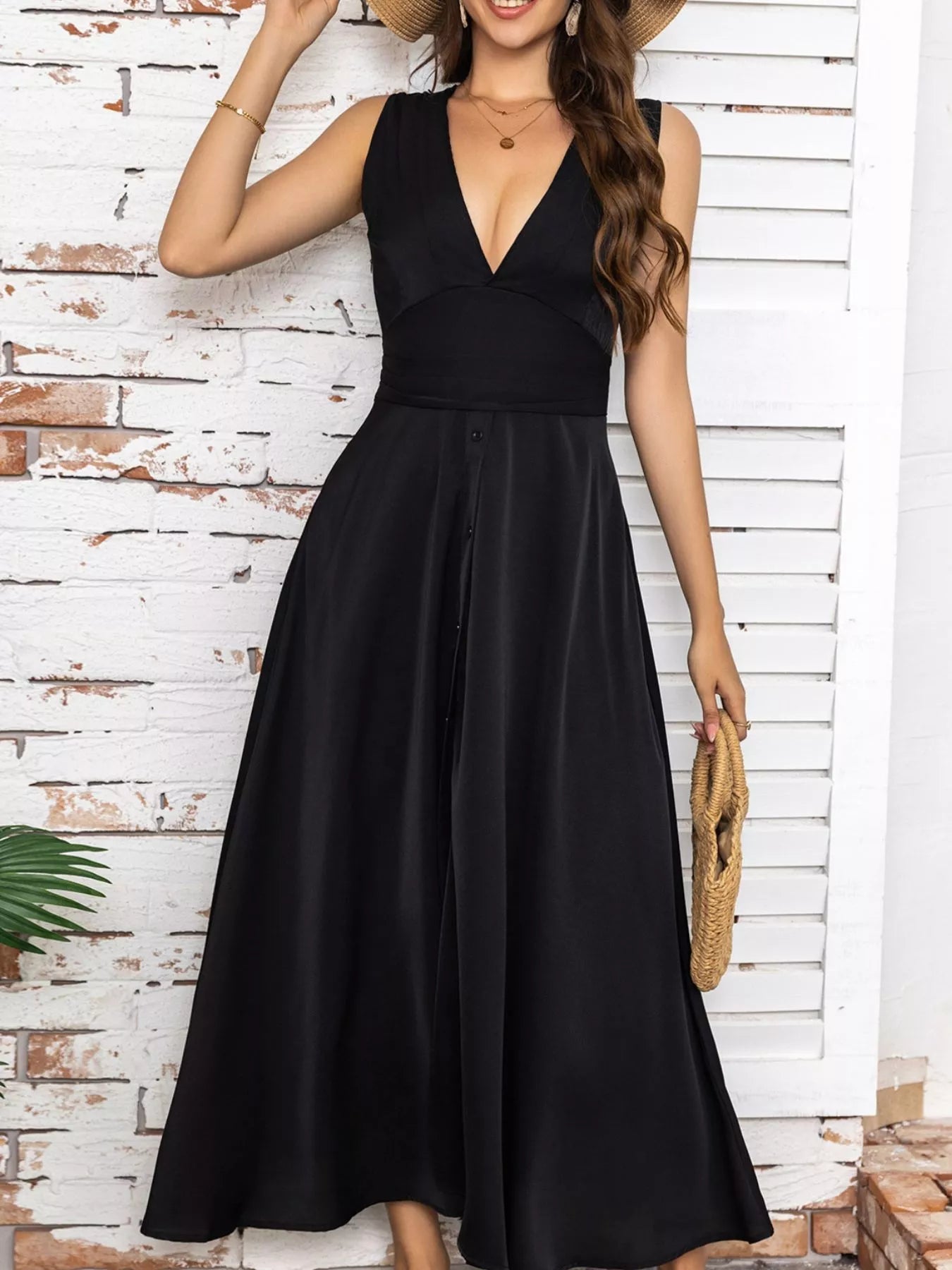Full Size Slit V - Neck Sleeveless Dress Plus Size - Flip Flop Dynasty