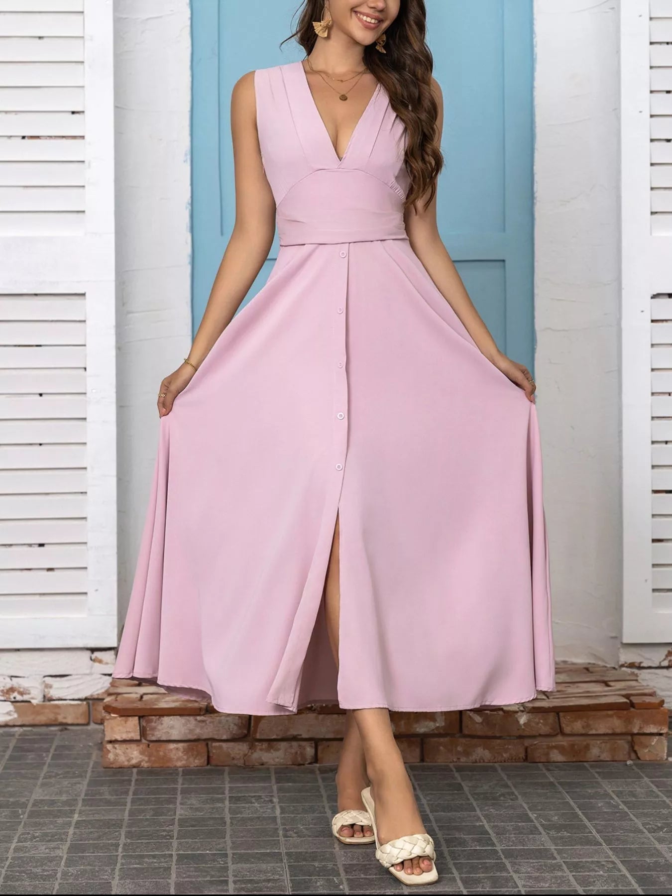 Full Size Slit V - Neck Sleeveless Dress Plus Size - Flip Flop Dynasty