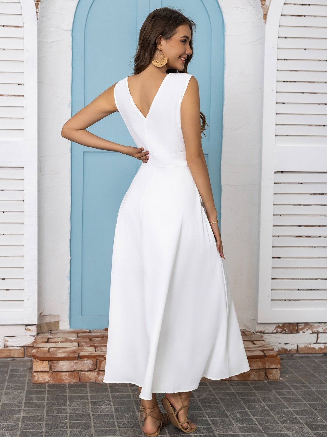 Full Size Slit V - Neck Sleeveless Midi Dress - Flip Flop Dynasty