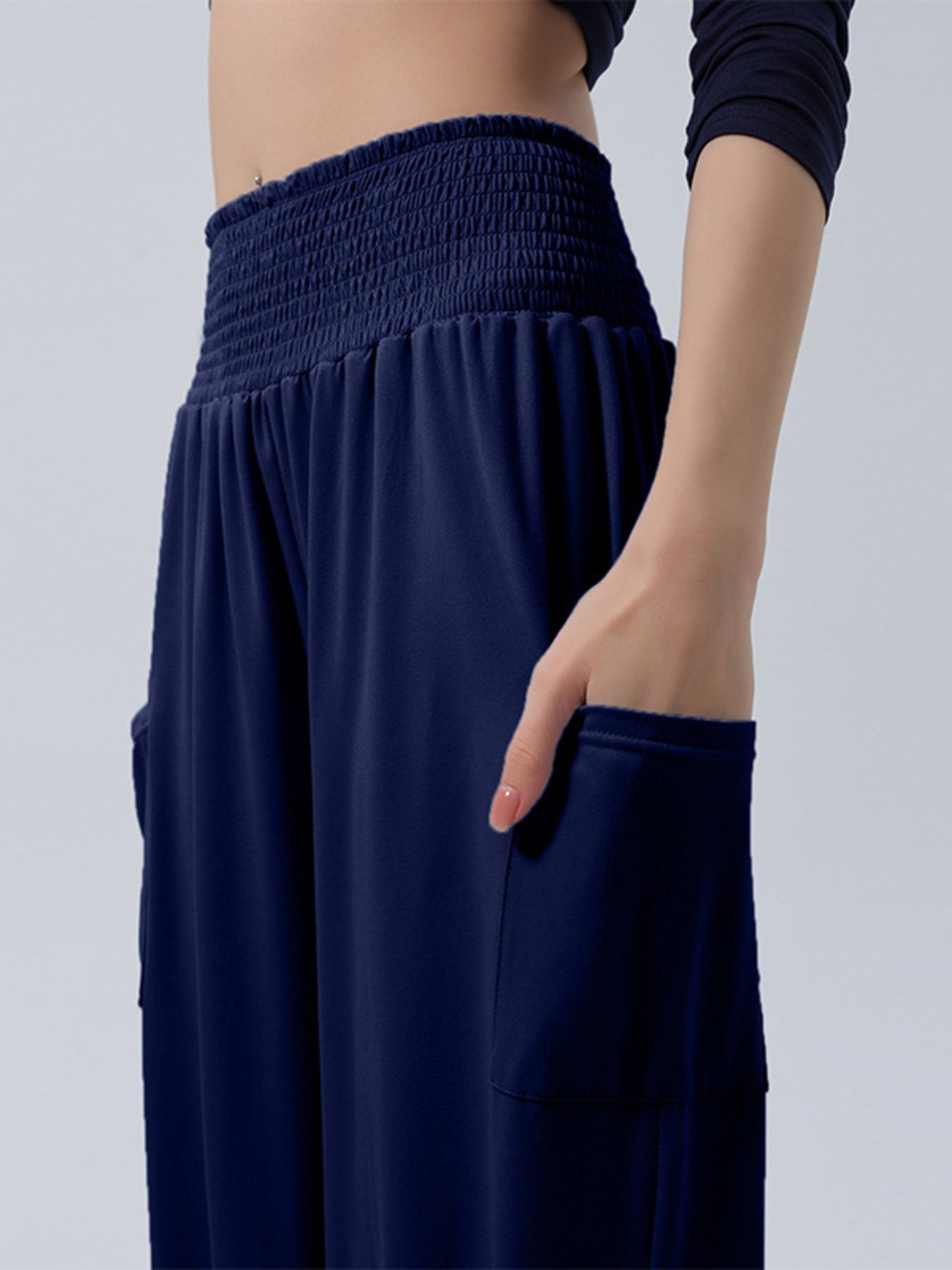 Full Size Smocked Waist Harem Pants with Pockets Plus Size - Flip Flop Dynasty