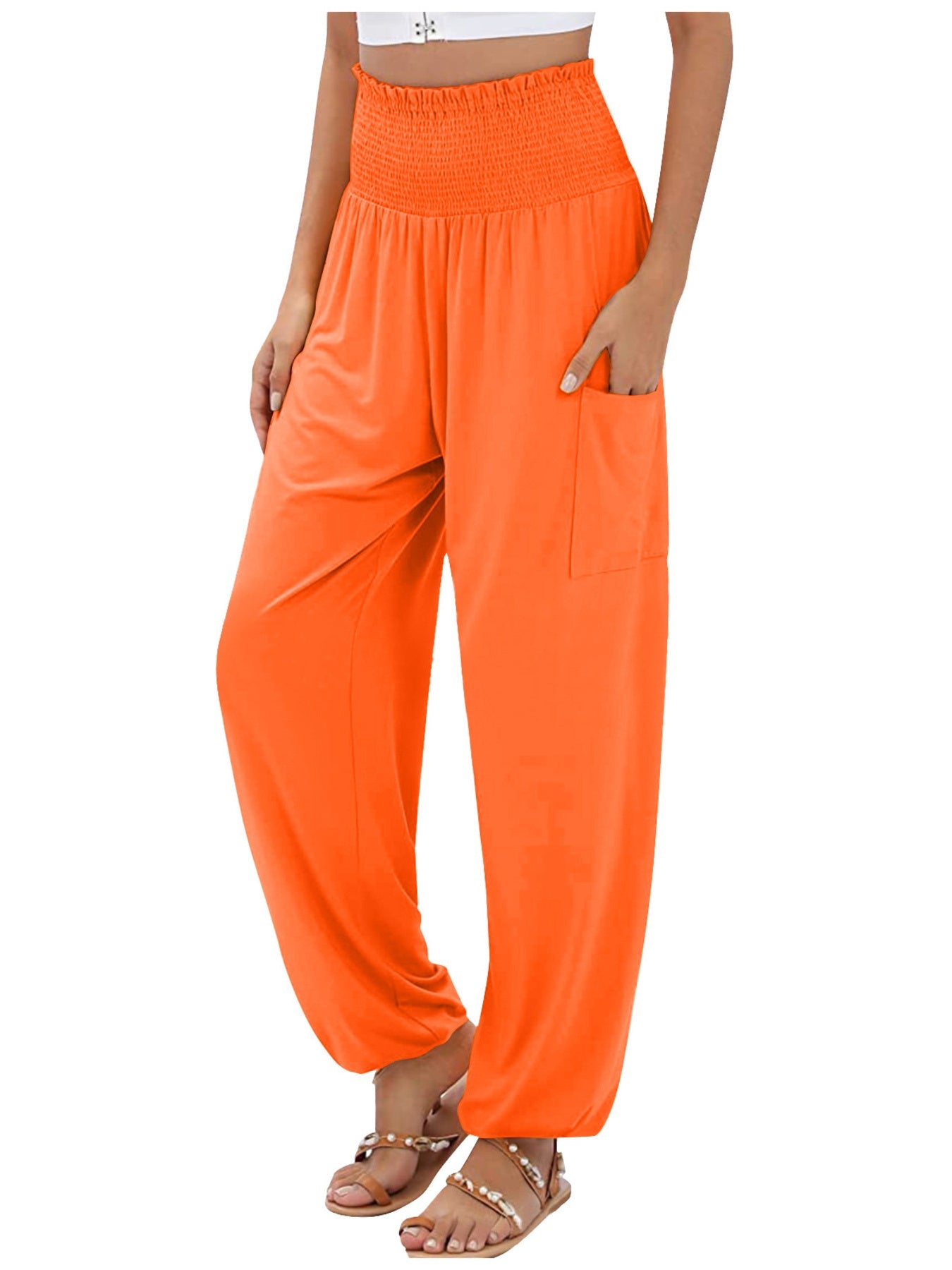Full Size Smocked Waist Harem Pants with Pockets Plus Size - Flip Flop Dynasty
