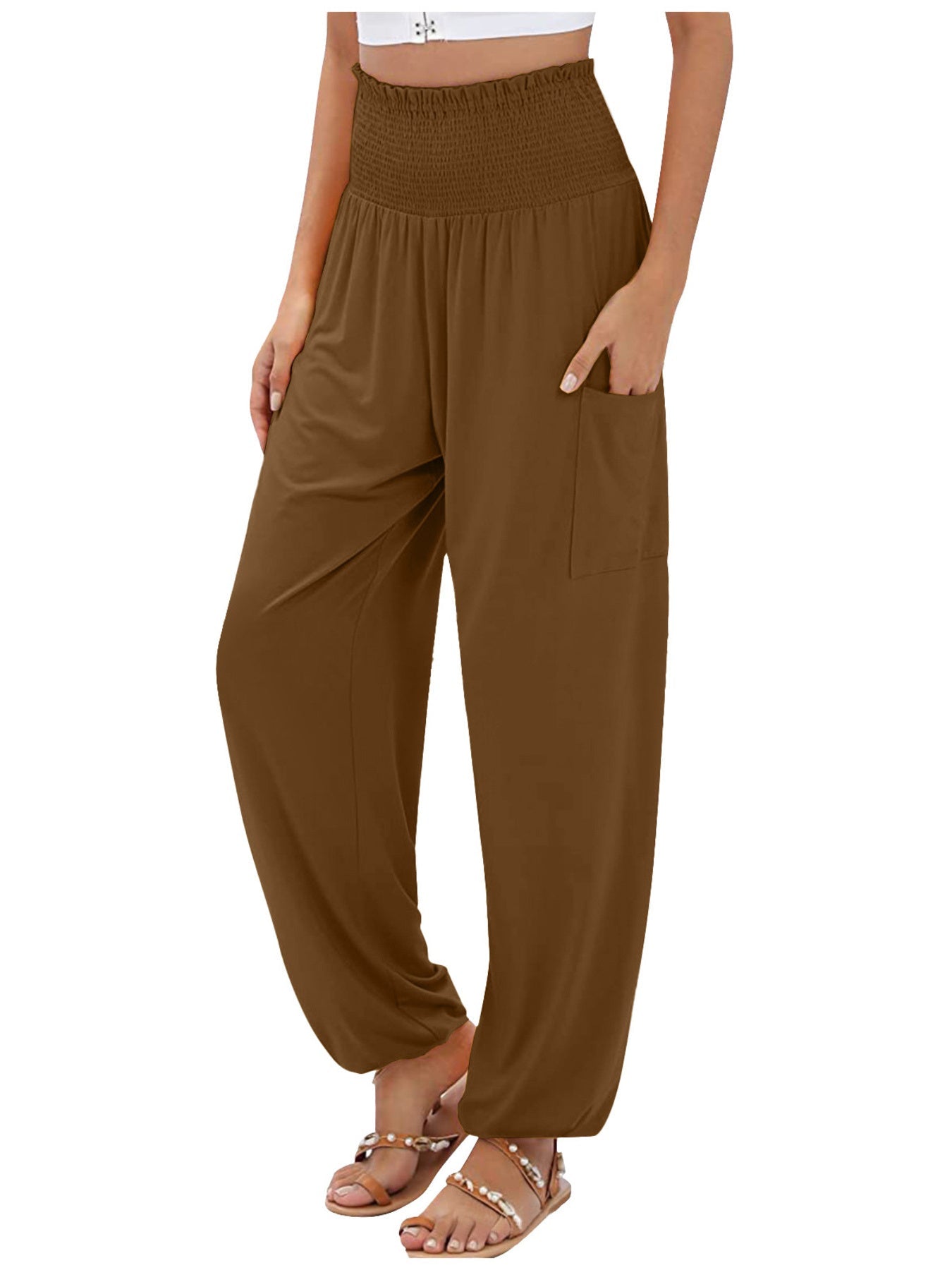 Full Size Smocked Waist Harem Pants with Pockets Plus Size - Flip Flop Dynasty