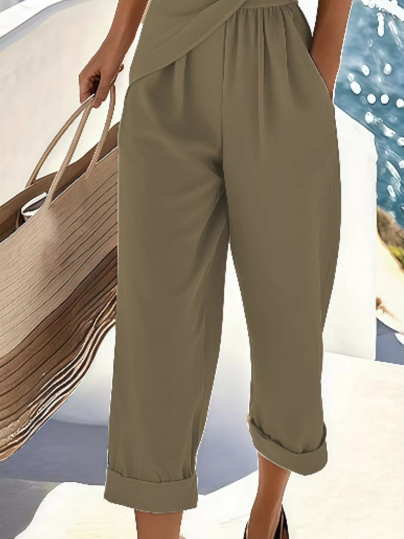 Full Size Surplice Short Sleeve Top and Pants Set Plus Size - Flip Flop Dynasty