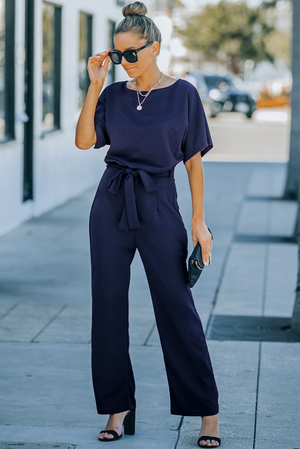 Full Size Tie Waist Straight Leg Jumpsuit - Flip Flop Dynasty