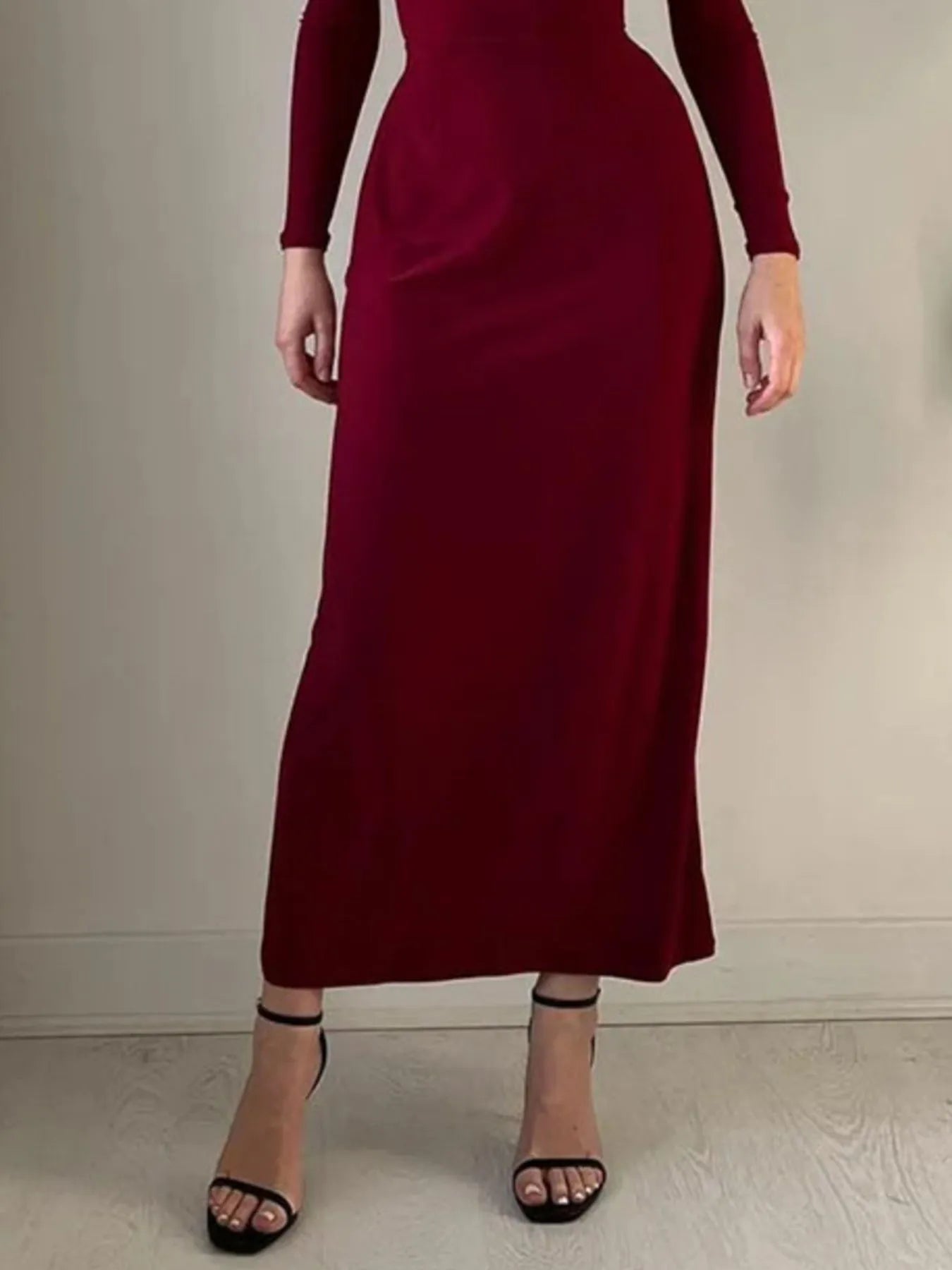 Full Size Tied Long Sleeve Bodycon Midi Dress Plus Size - Flip Flop Dynasty