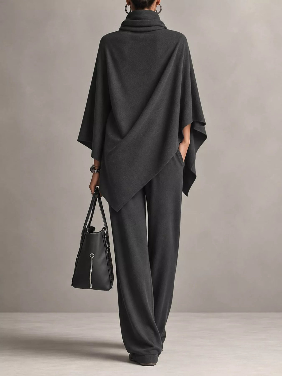 Full Size Turtleneck Poncho and Wide-Leg Pants Set Plus Size - Flip Flop Dynasty