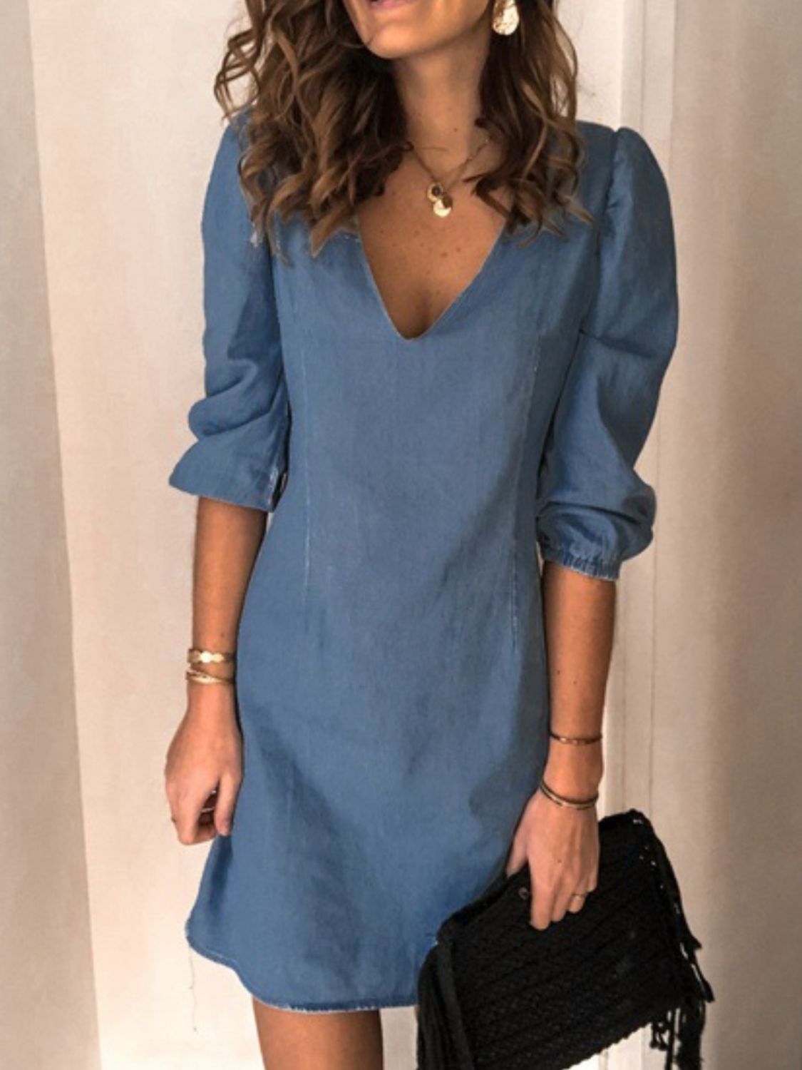 Full Size V - Neck Half Sleeve Dress - Flip Flop Dynasty