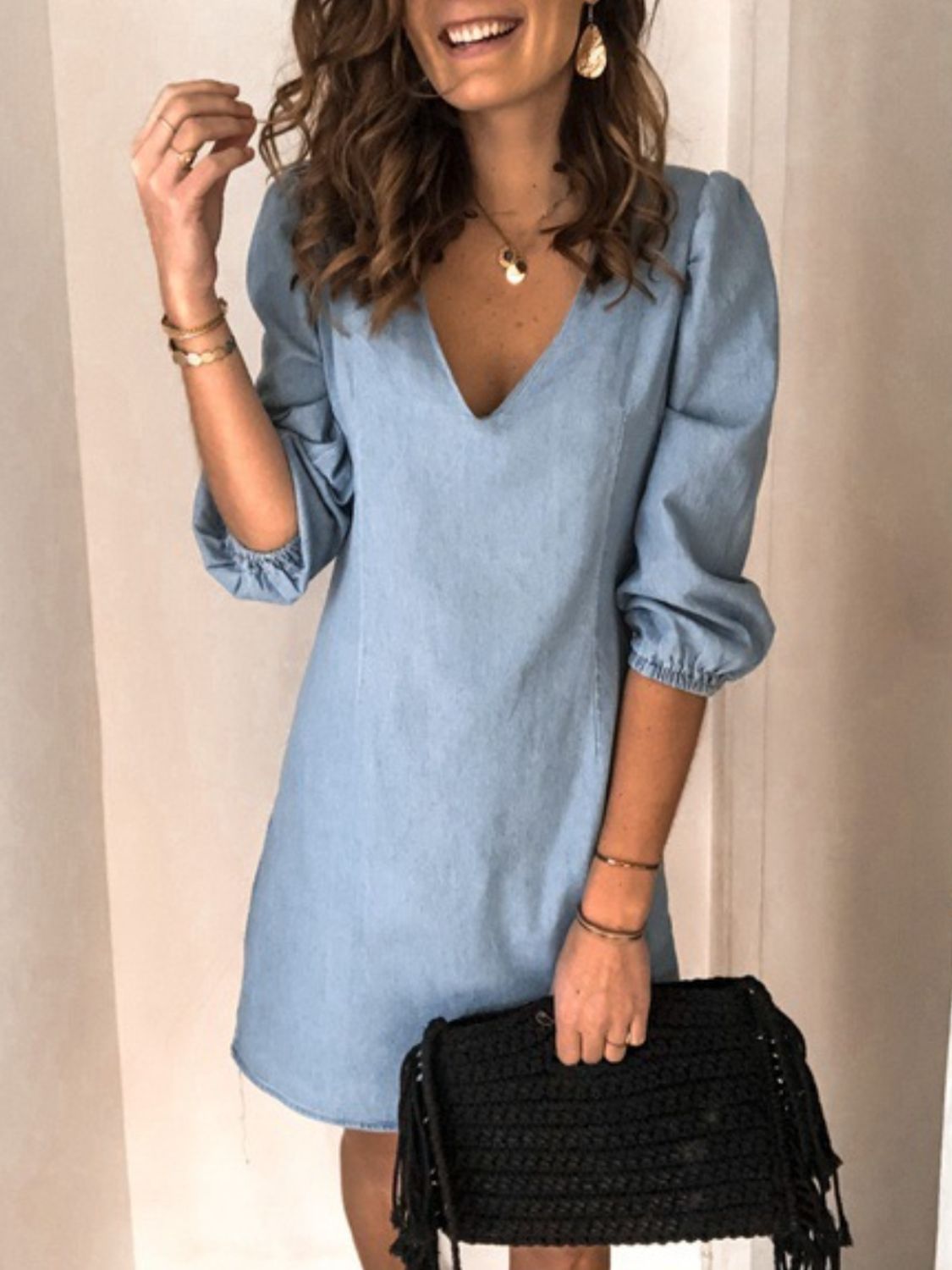 Full Size V - Neck Half Sleeve Dress - Flip Flop Dynasty
