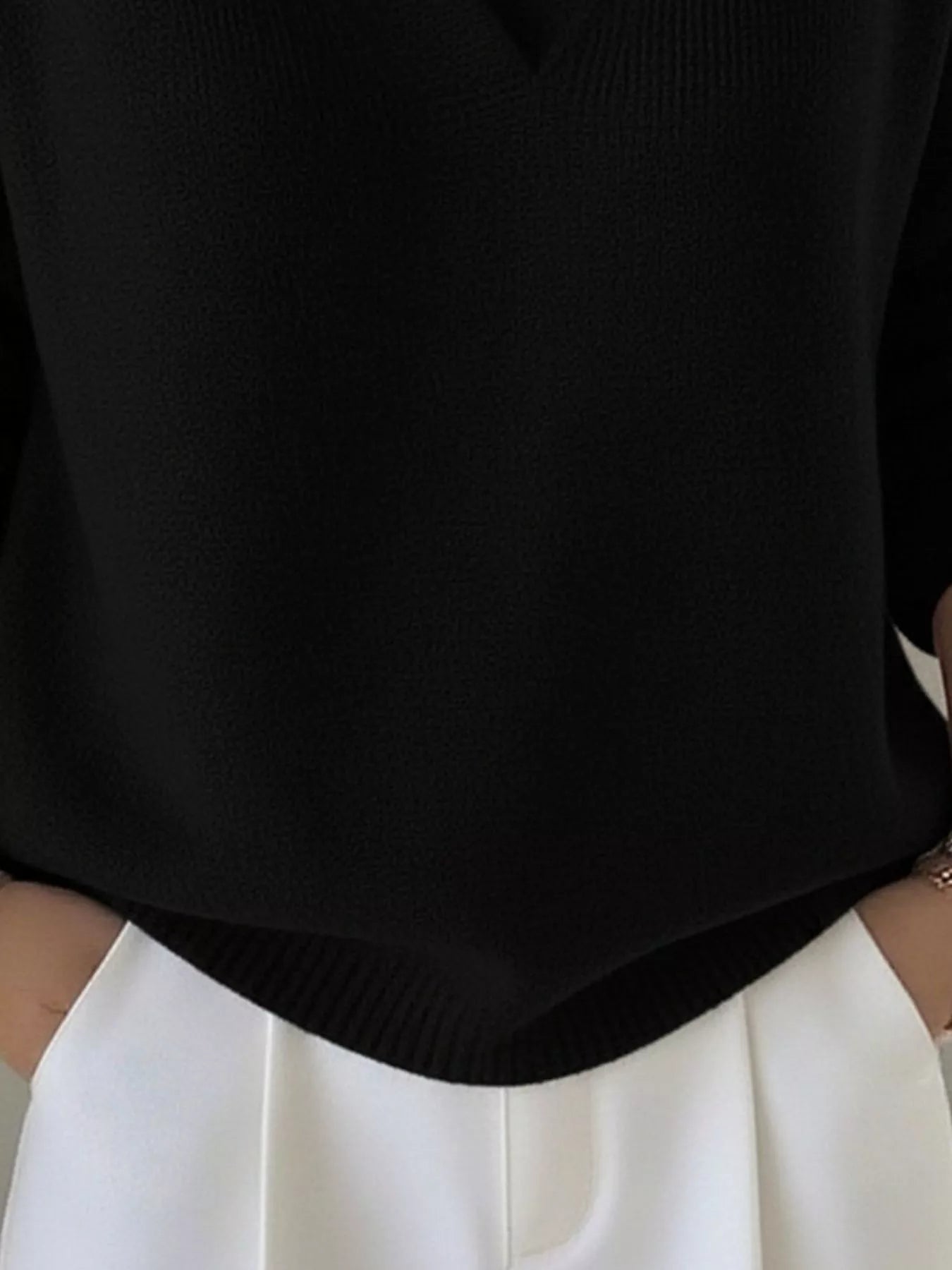 Full Size V - Neck Long Sleeve Sweater Plus Size - Flip Flop Dynasty