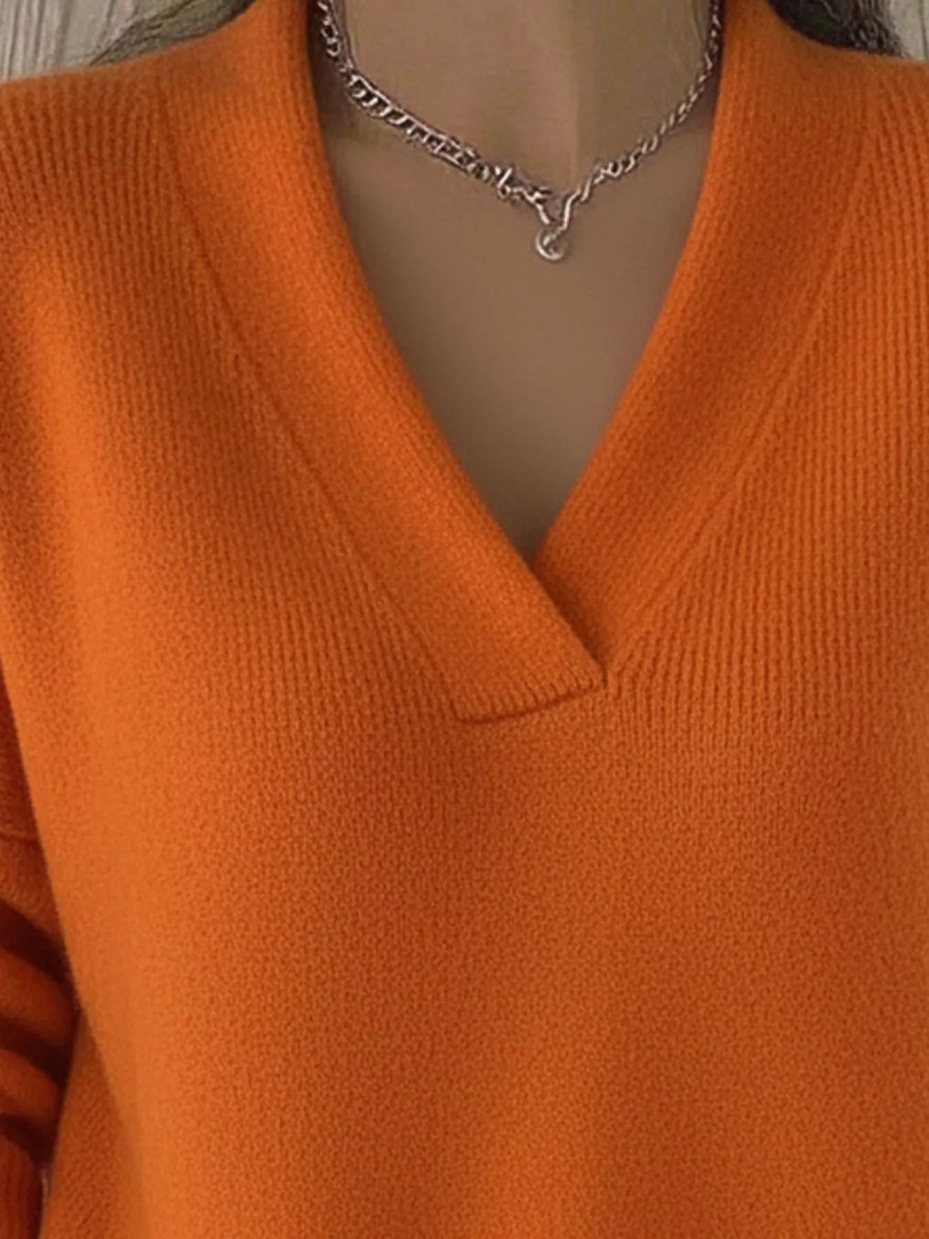 Full Size V - Neck Long Sleeve Sweater Plus Size - Flip Flop Dynasty