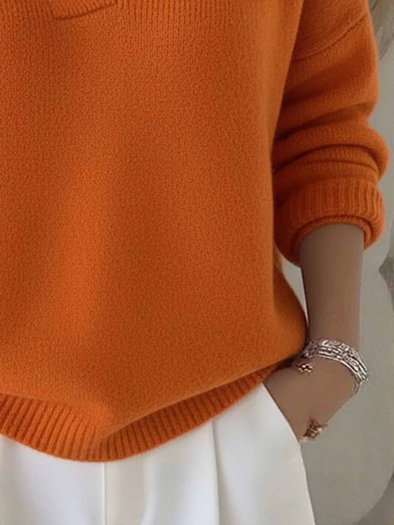 Full Size V - Neck Long Sleeve Sweater Plus Size - Flip Flop Dynasty