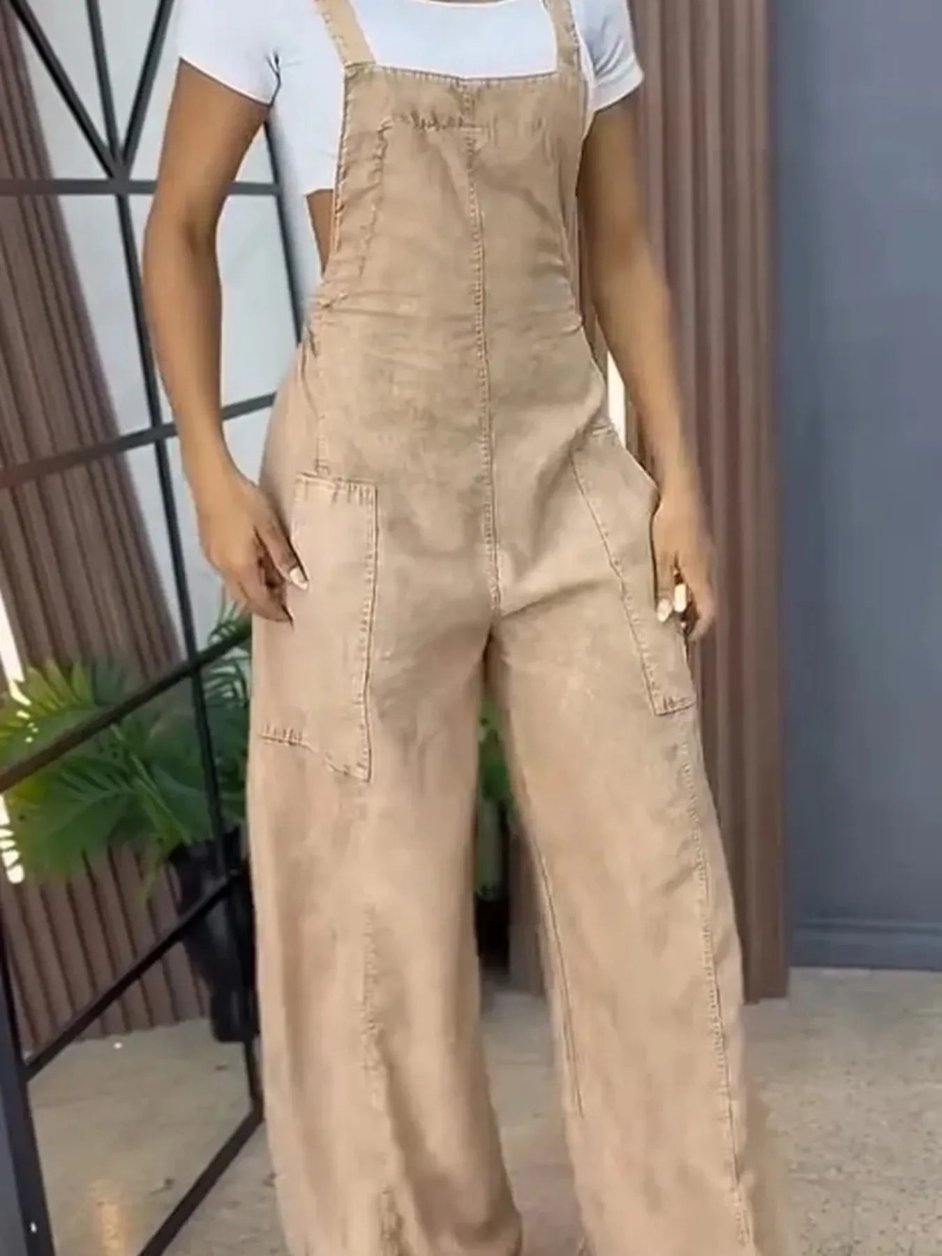 Full Size Wide Leg Washed Denim Overalls Plus Size - Flip Flop Dynasty