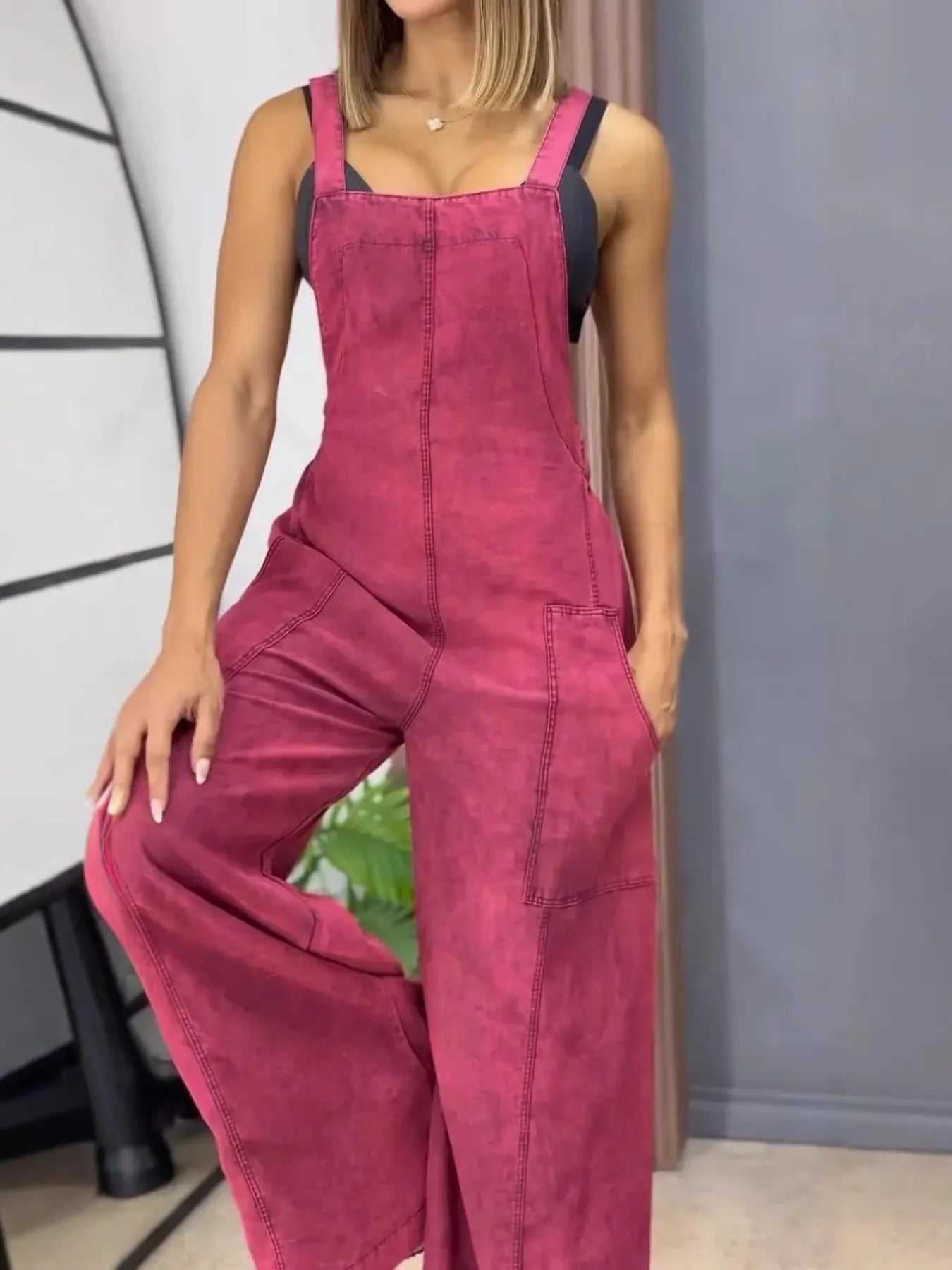 Full Size Wide Leg Washed Denim Overalls Plus Size - Flip Flop Dynasty