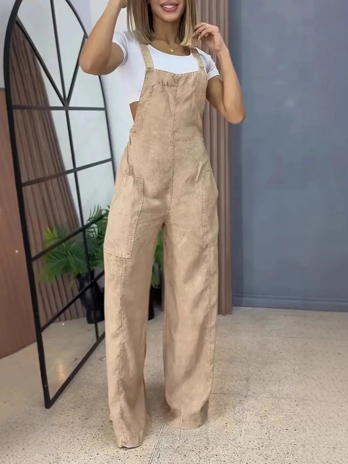 Full Size Wide Leg Washed Denim Overalls Plus Size - Flip Flop Dynasty