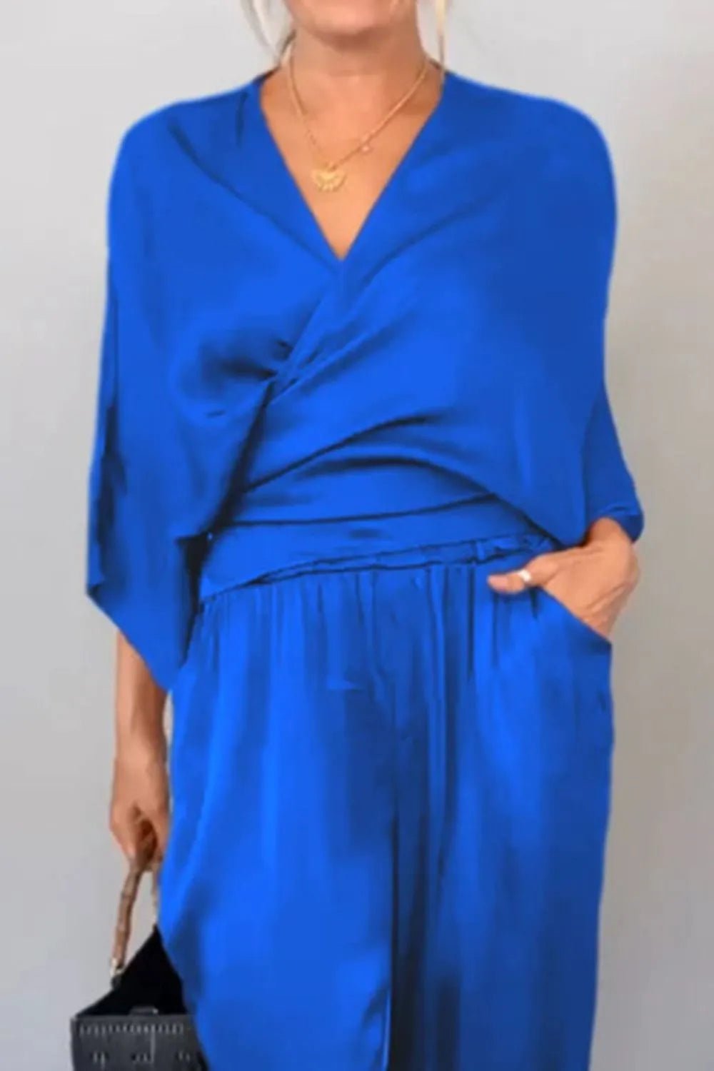 Full Size Wrap Surplice Top and Pants Set Plus Size - Flip Flop Dynasty