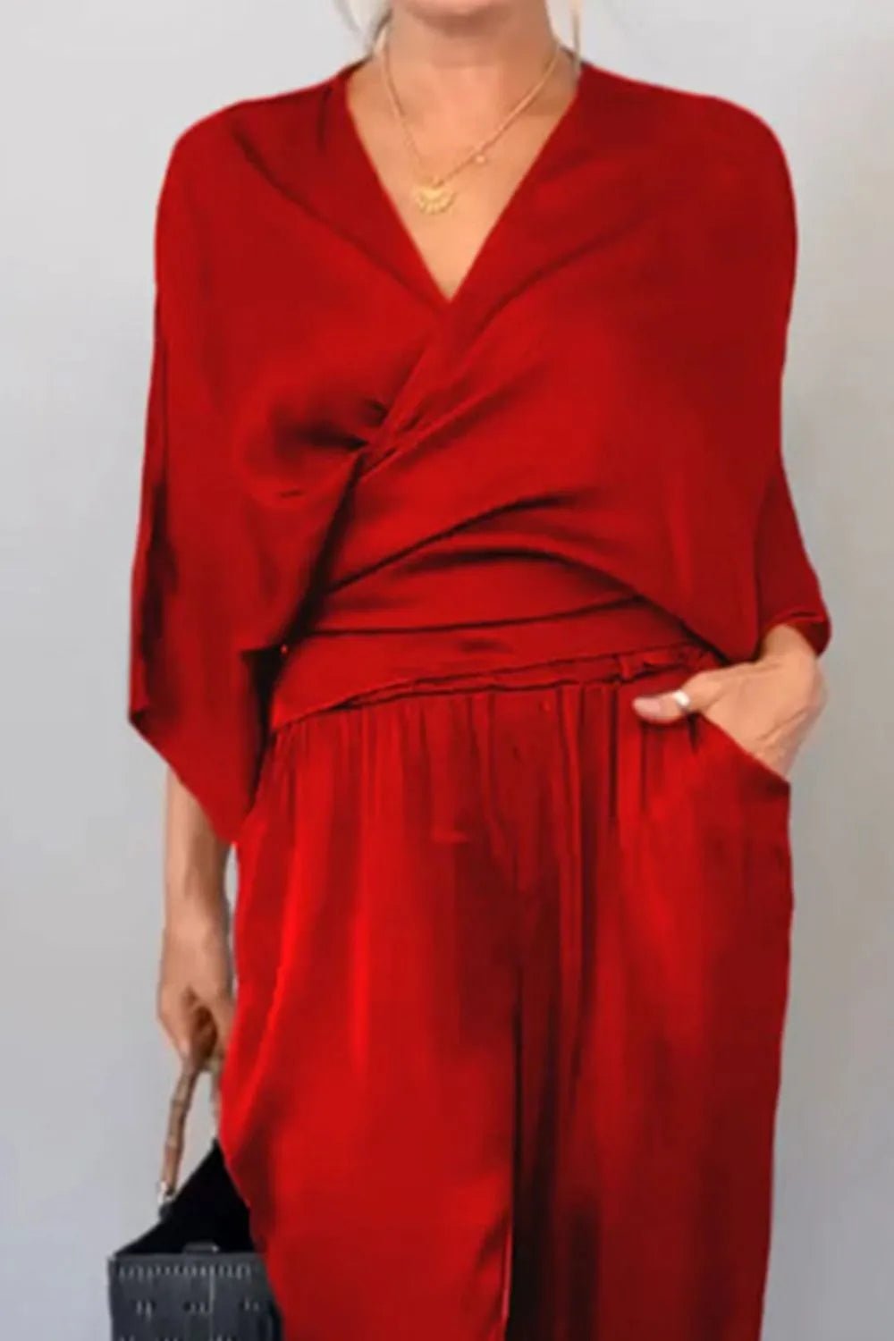 Full Size Wrap Surplice Top and Pants Set Plus Size - Flip Flop Dynasty