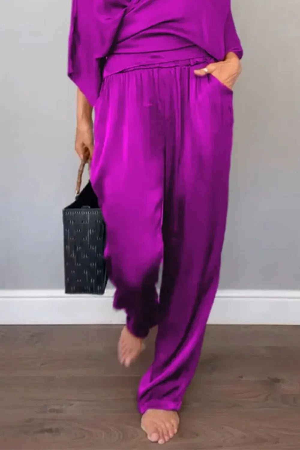 Full Size Wrap Surplice Top and Pants Set Plus Size - Flip Flop Dynasty