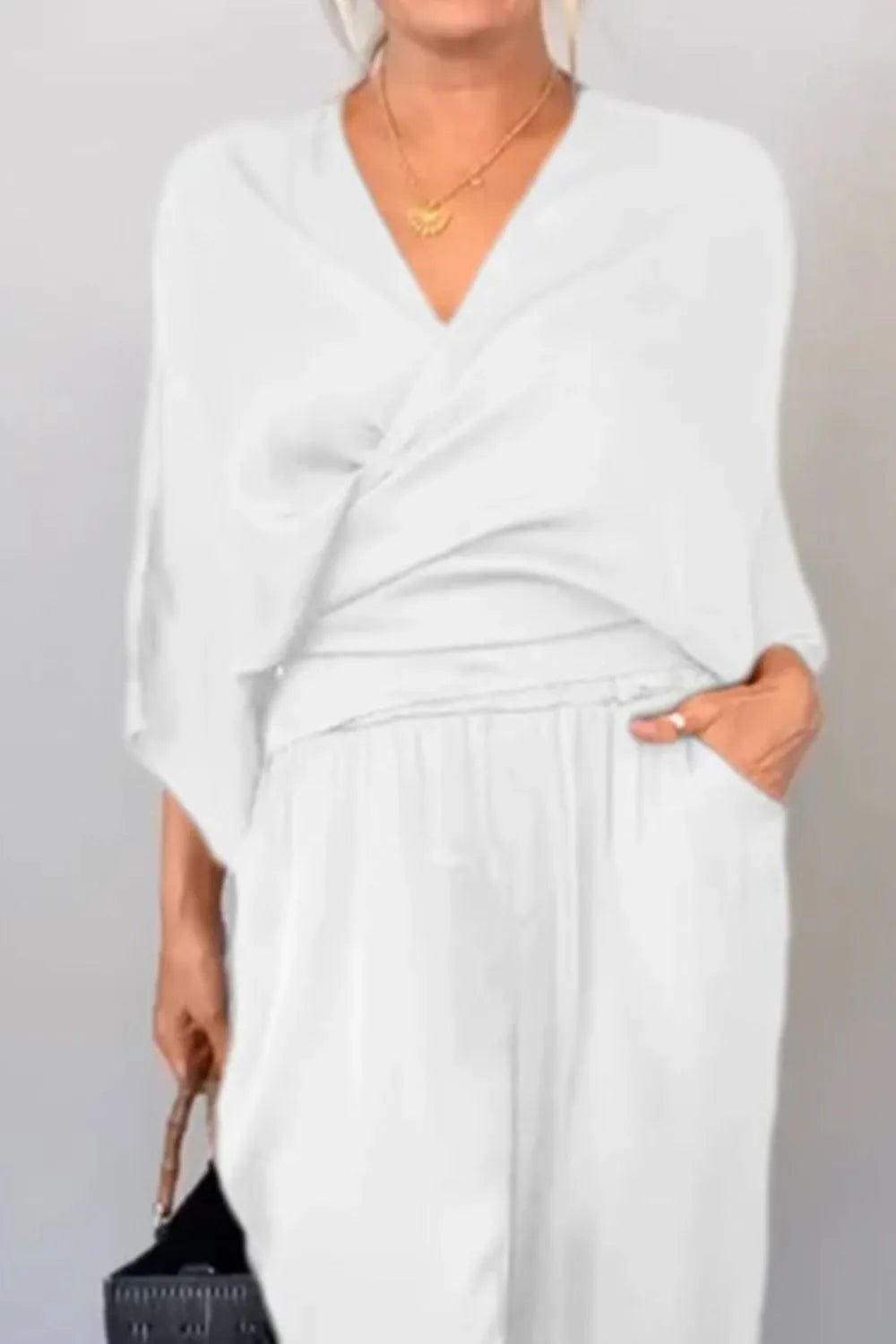 Full Size Wrap Surplice Top and Pants Set Plus Size - Flip Flop Dynasty