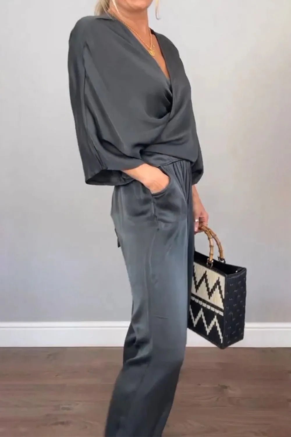 Full Size Wrap Surplice Top and Pants Set Plus Size - Flip Flop Dynasty