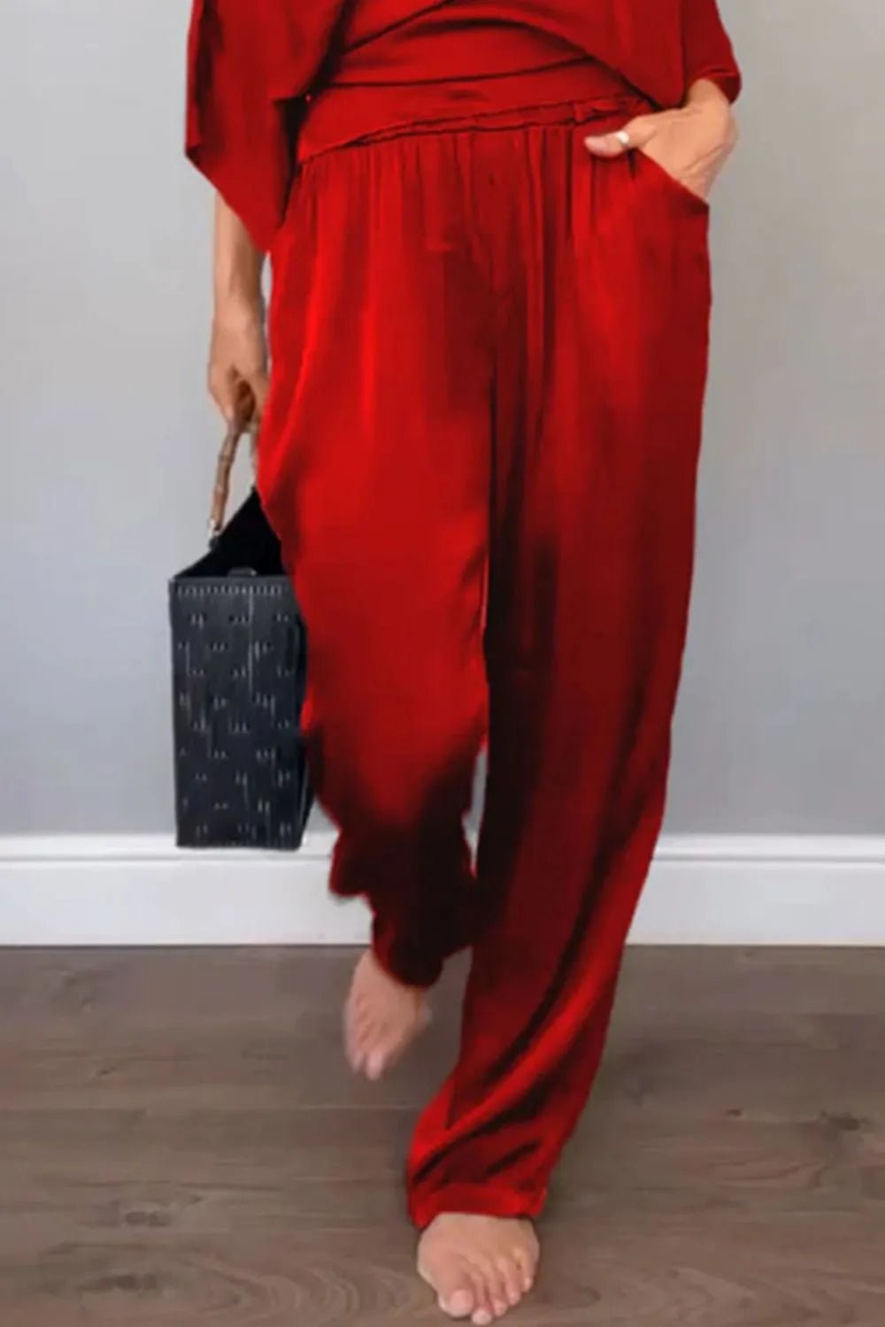 Full Size Wrap Surplice Top and Pants Set Plus Size - Flip Flop Dynasty
