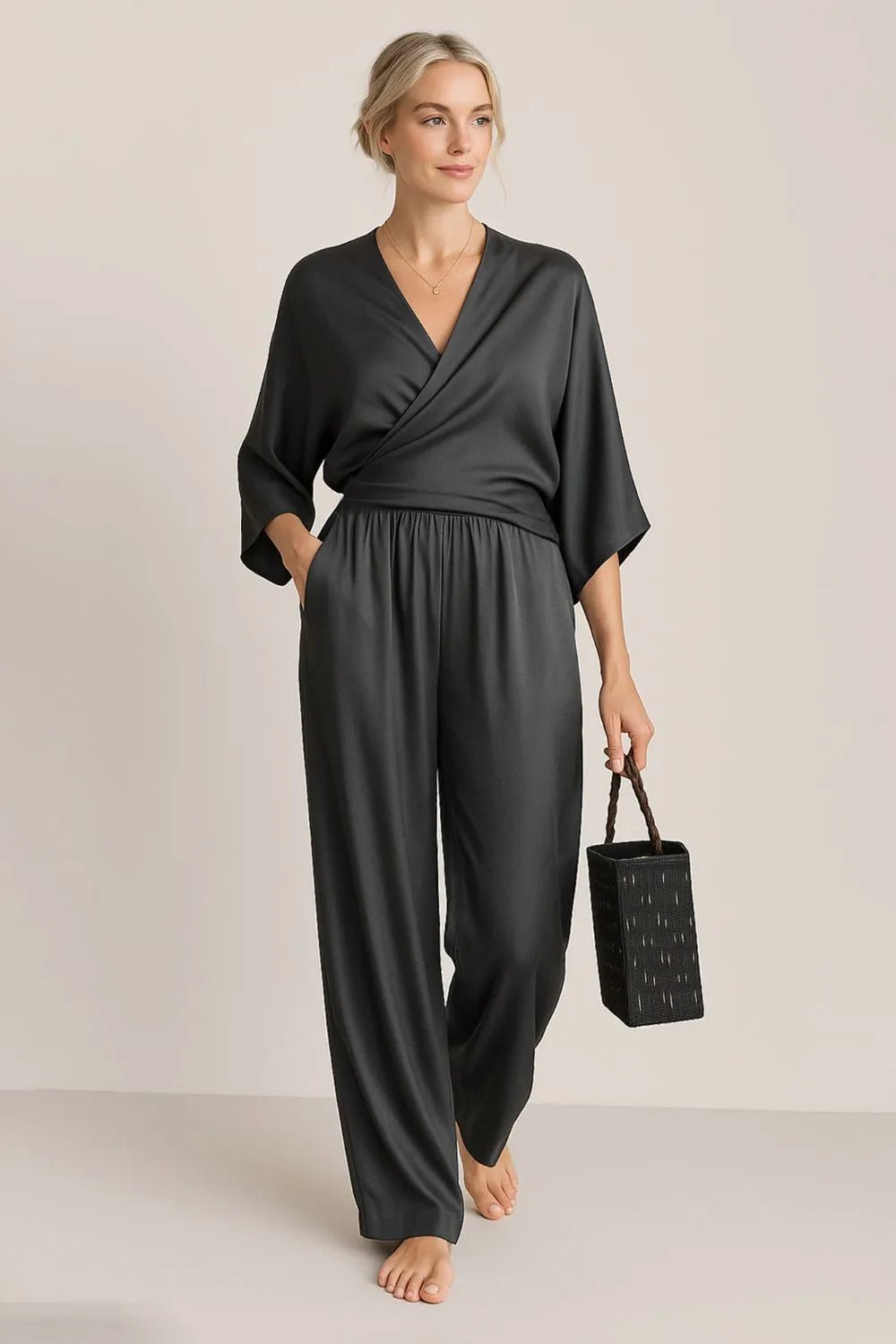 Full Size Wrap Surplice Top and Pants Set Plus Size - Flip Flop Dynasty