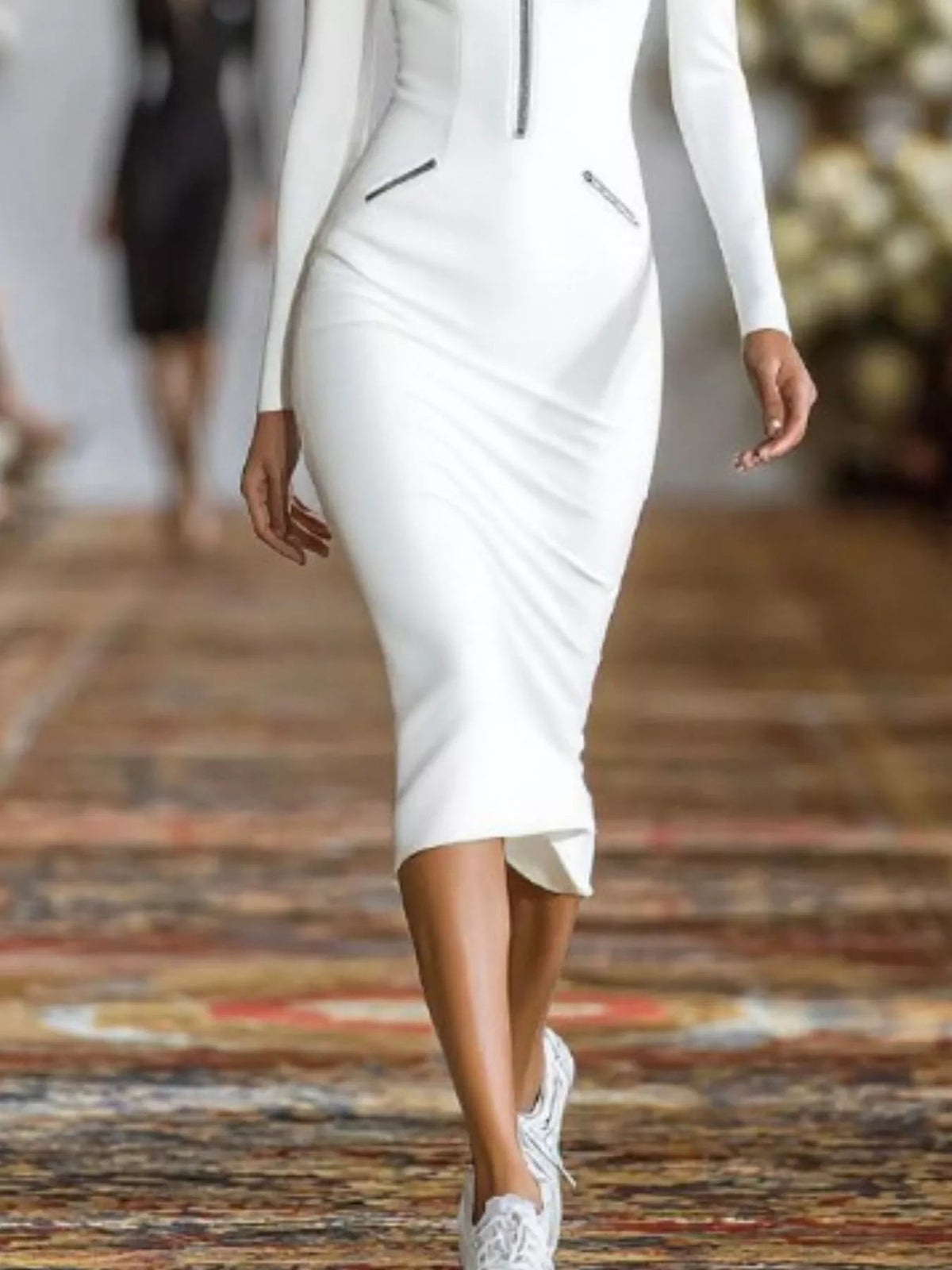Full Size Zip-Front Bodycon Midi Dress Plus Size - Flip Flop Dynasty