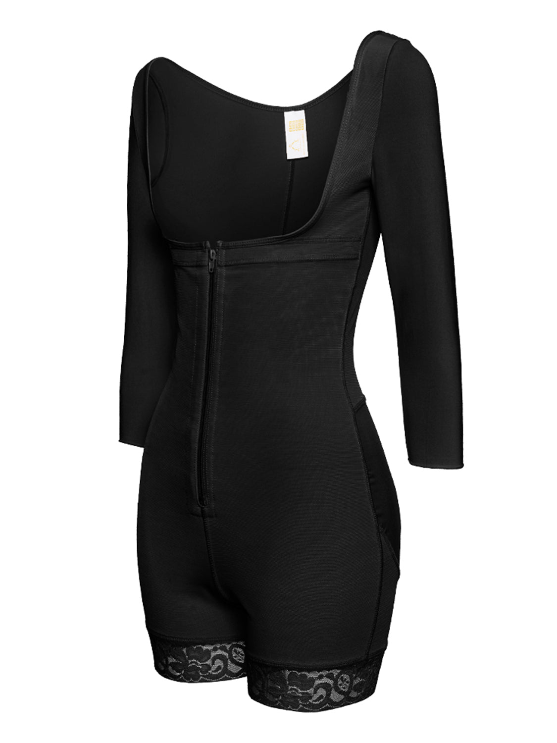 Full Size Zip Up Lace Detail Long Sleeve Shapewear - Flip Flop Dynasty