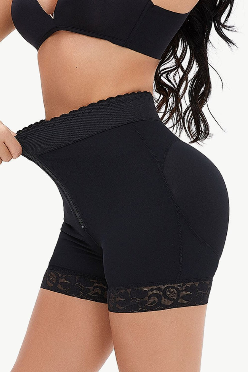 Full Size Zip - Up Lace Trim Shaping Shorts - Flip Flop Dynasty